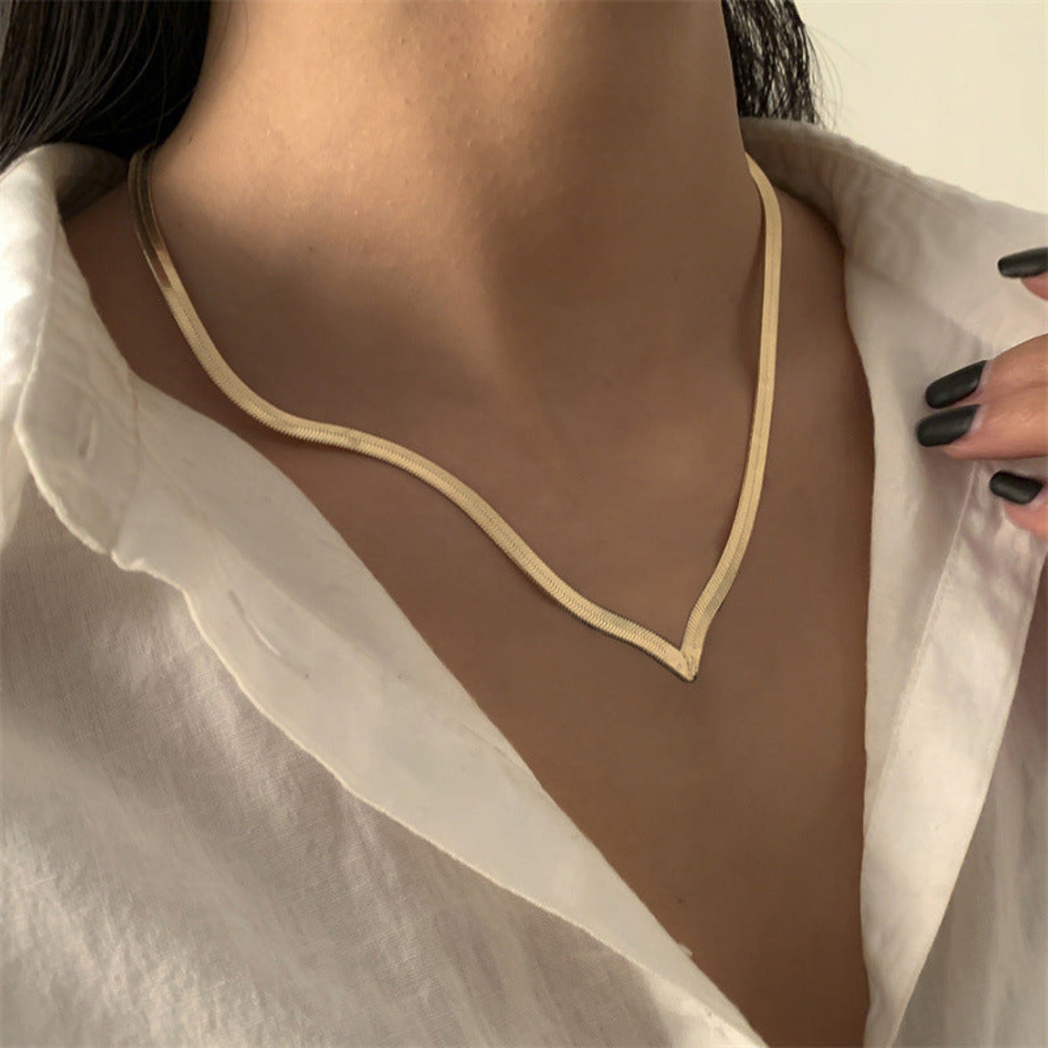 Gold Herringbone Chevron V-Necklace JLTN1738