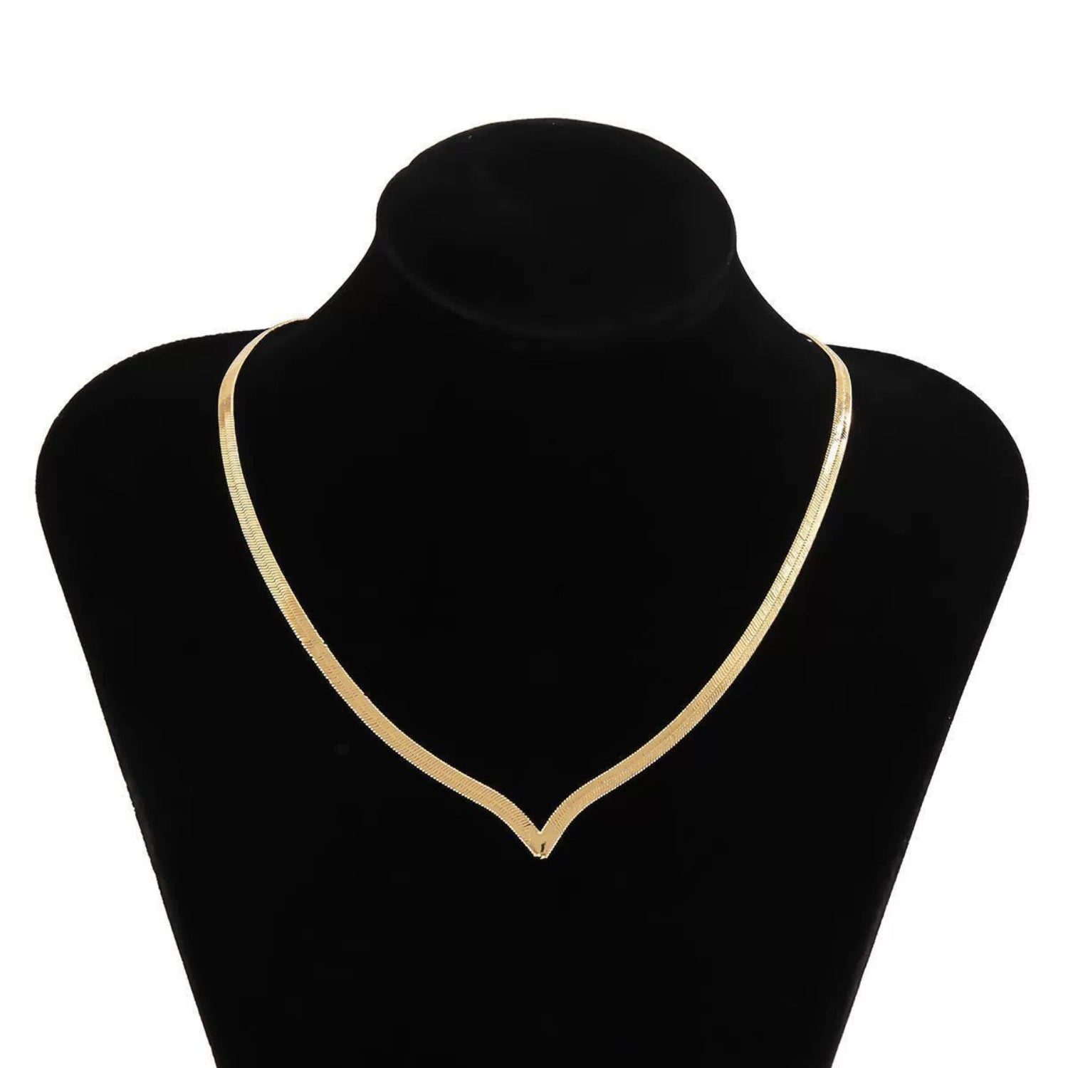 Gold Herringbone Chevron V-Necklace JLTN1738