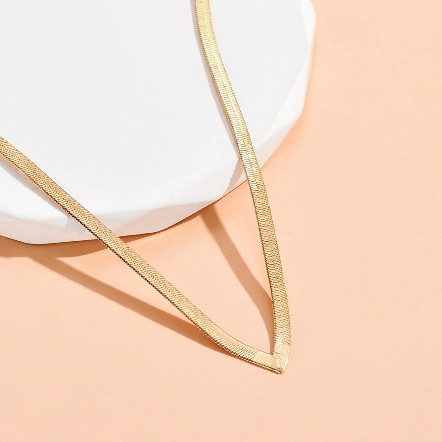 Gold Herringbone Chevron V-Necklace JLTN1738