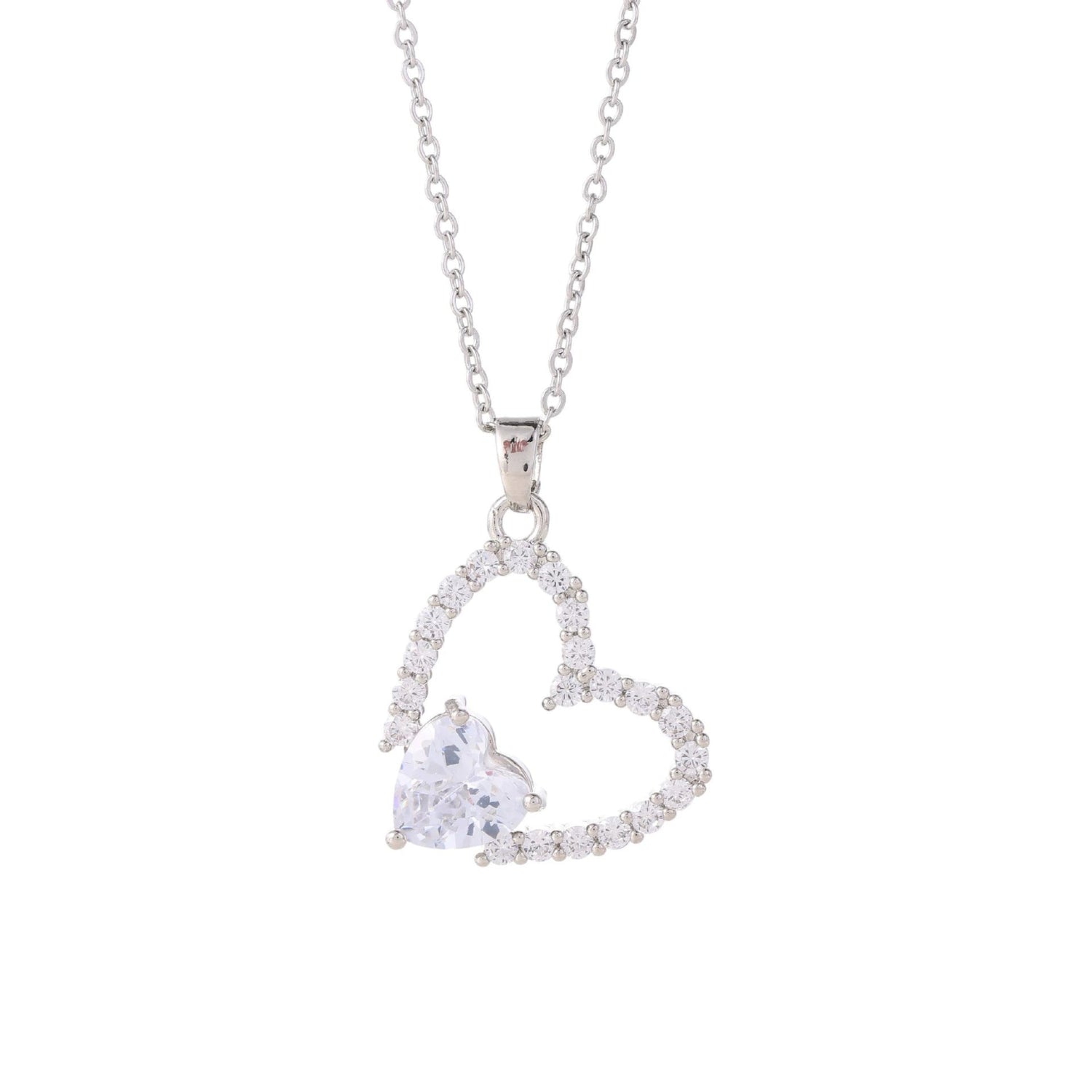 Silver Crystal Double Heart Necklace JLTN1740
