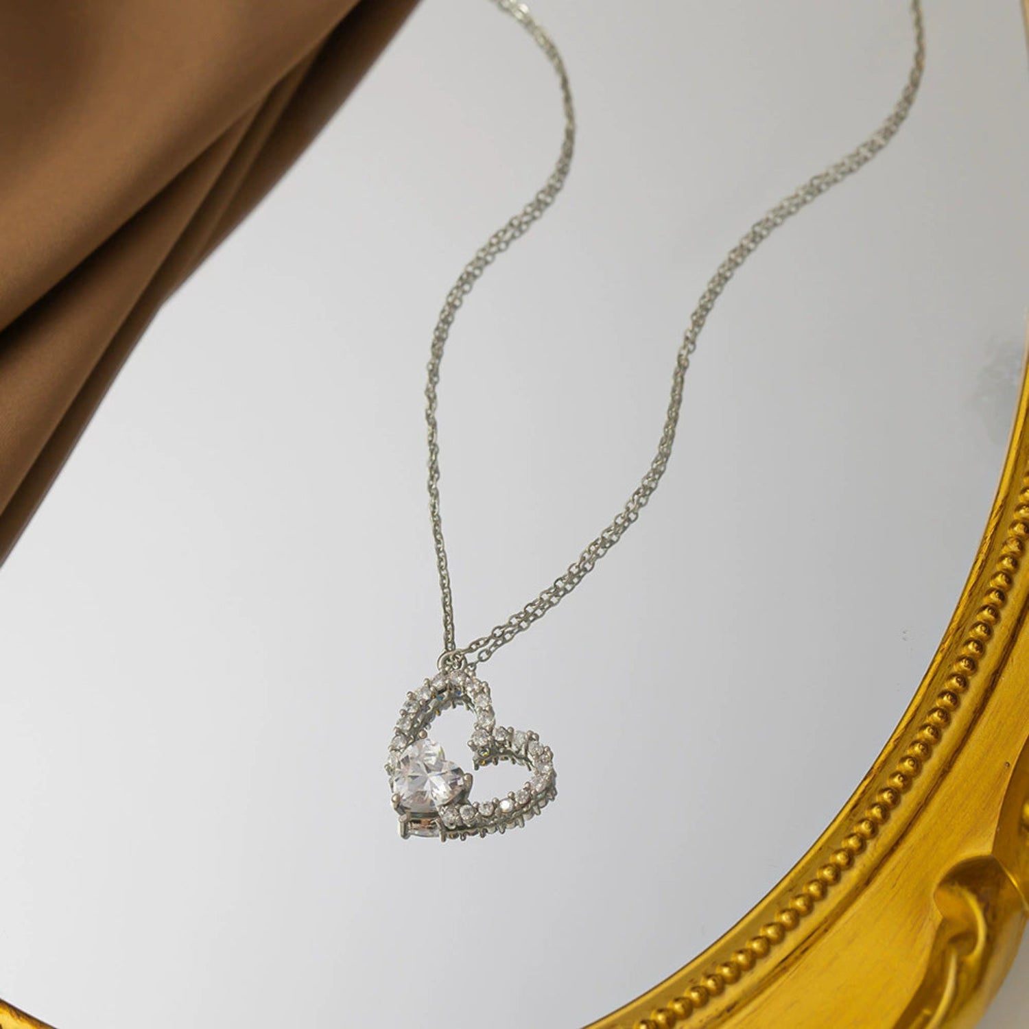 Silver Crystal Double Heart Necklace JLTN1740