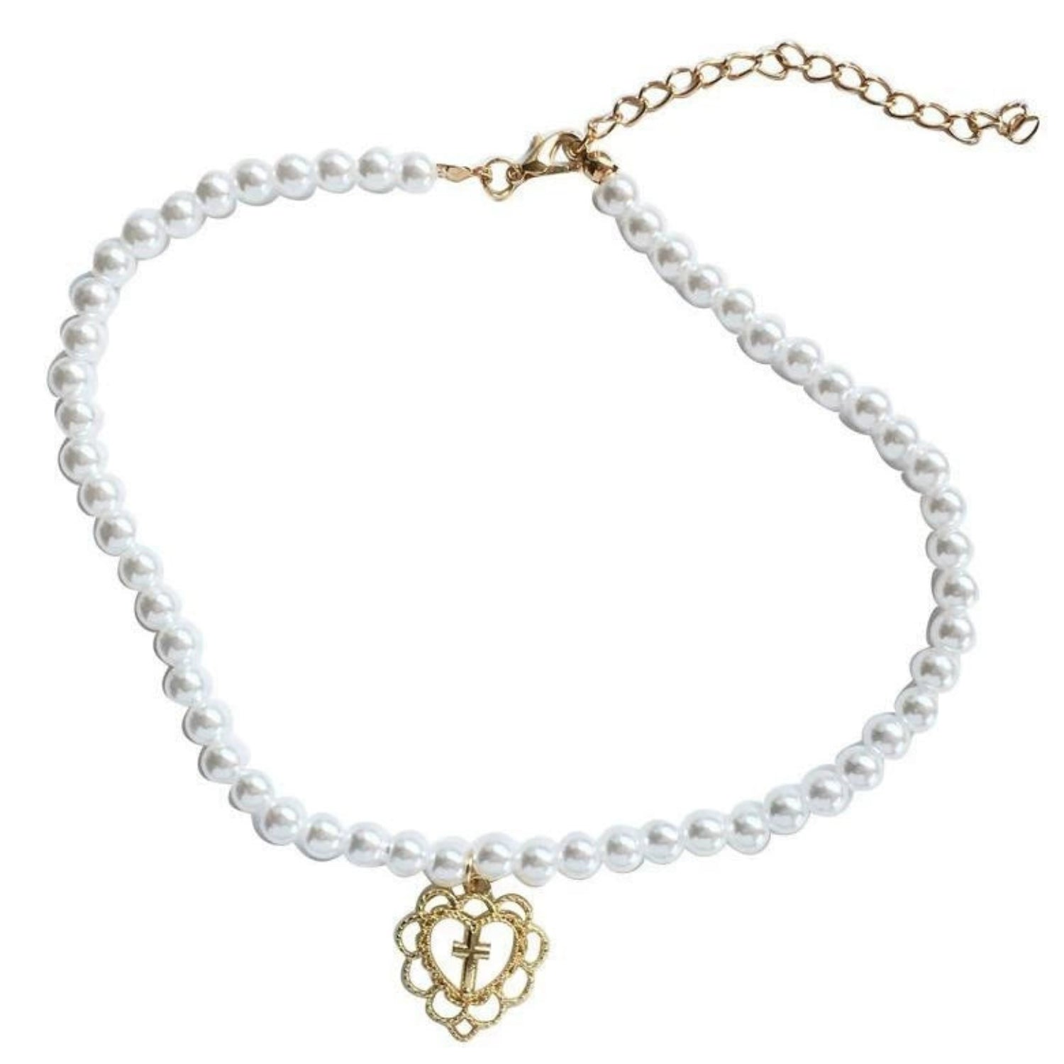 Pearl Choker Heart Cross Pendant JLTN1742