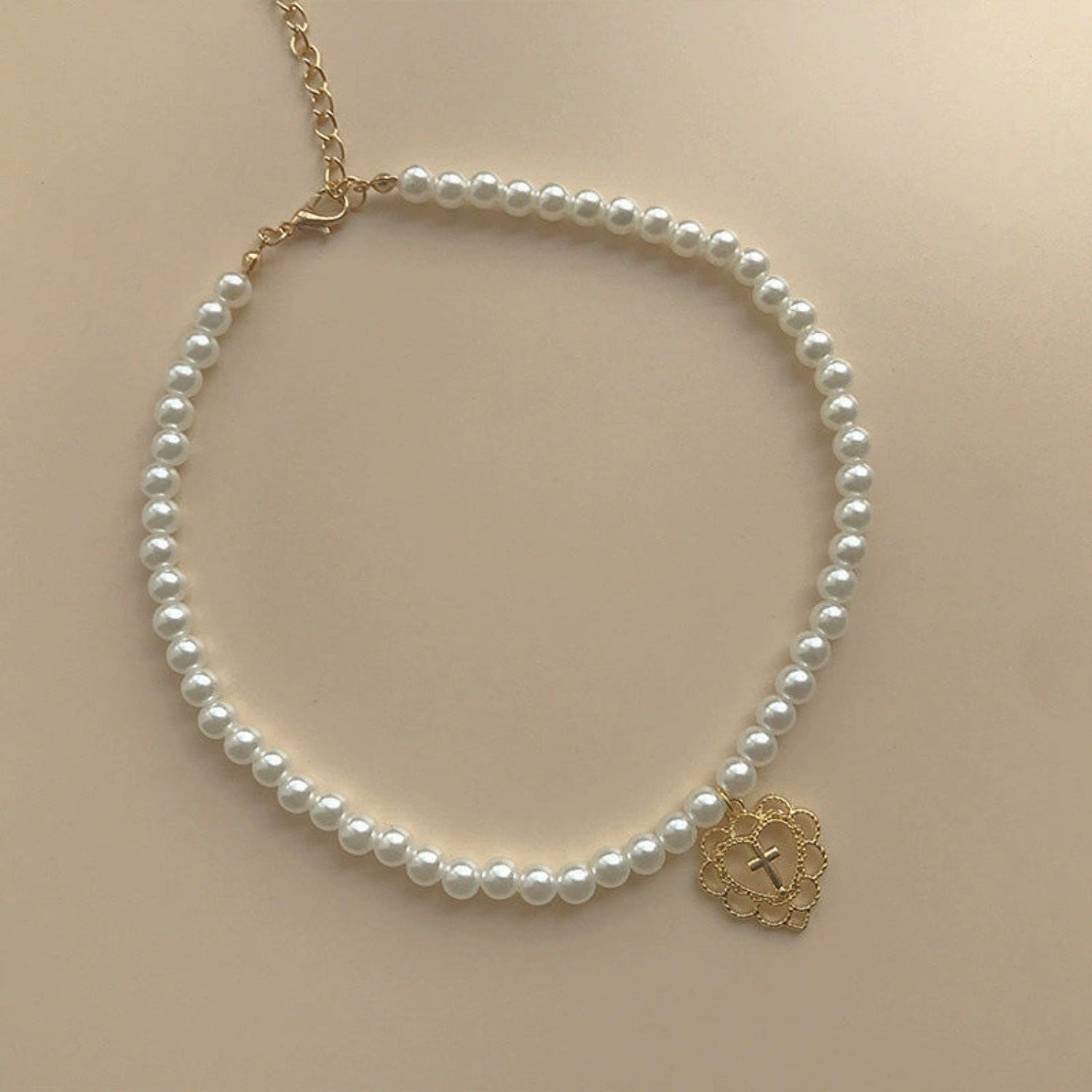 Pearl Choker Heart Cross Pendant JLTN1742