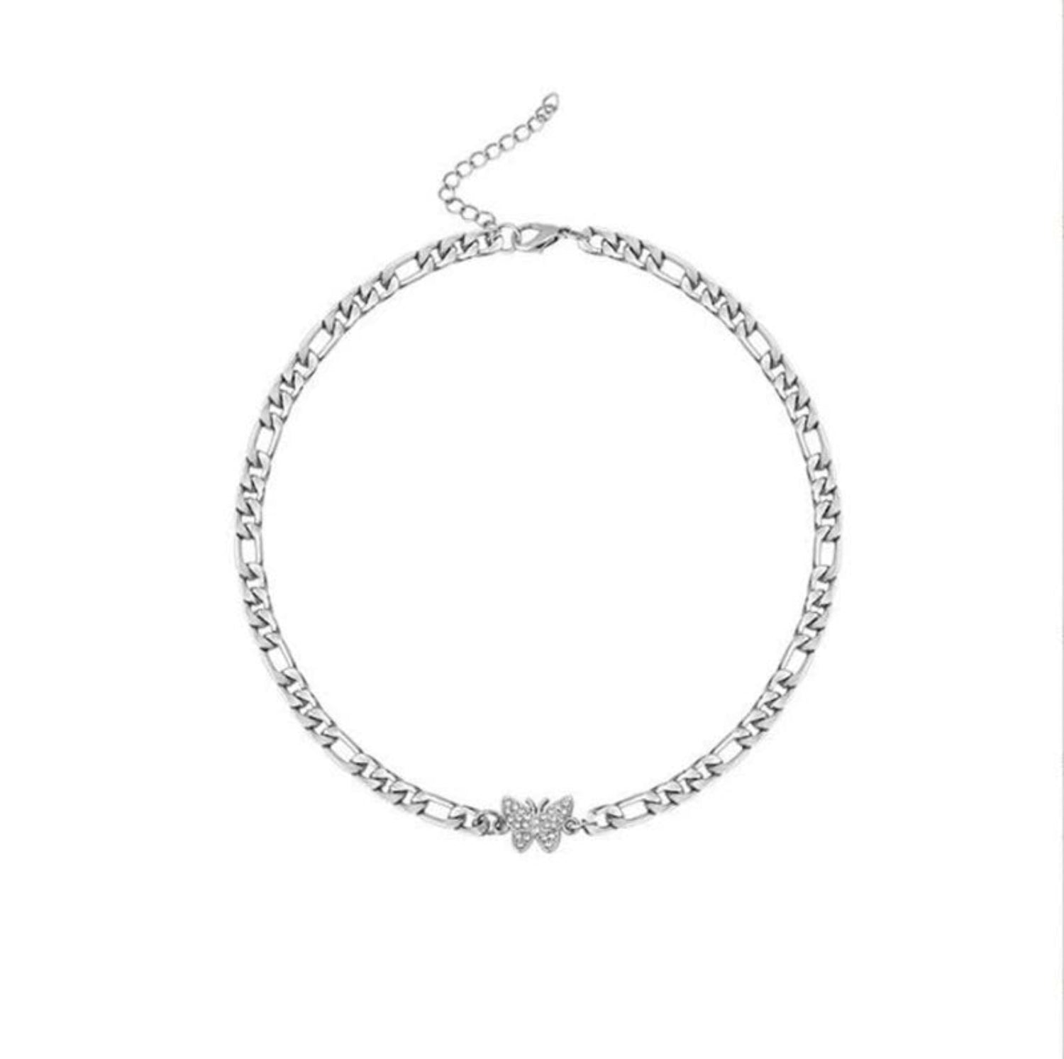Silver Butterfly Crystal Choker Necklace JLTN1744