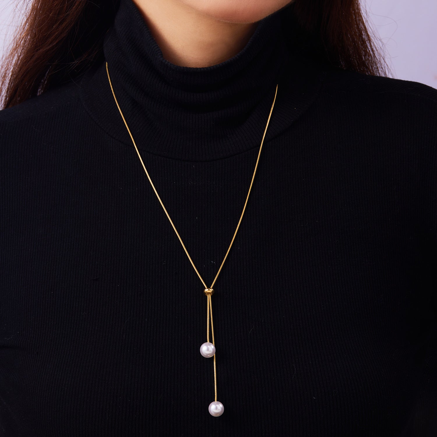 Gold Dual Pearl Lariat Necklace JLTN1745