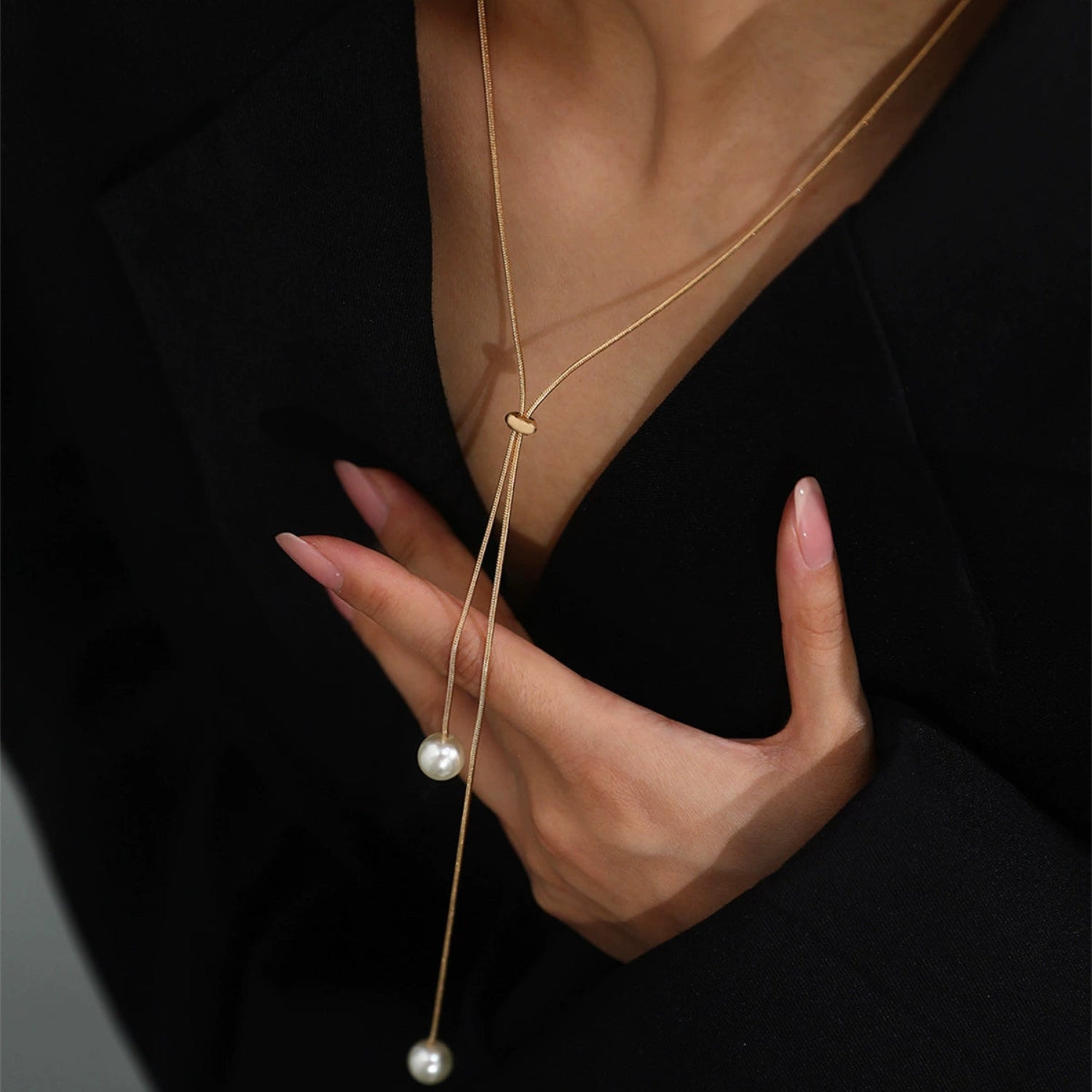 Gold Dual Pearl Lariat Necklace JLTN1745