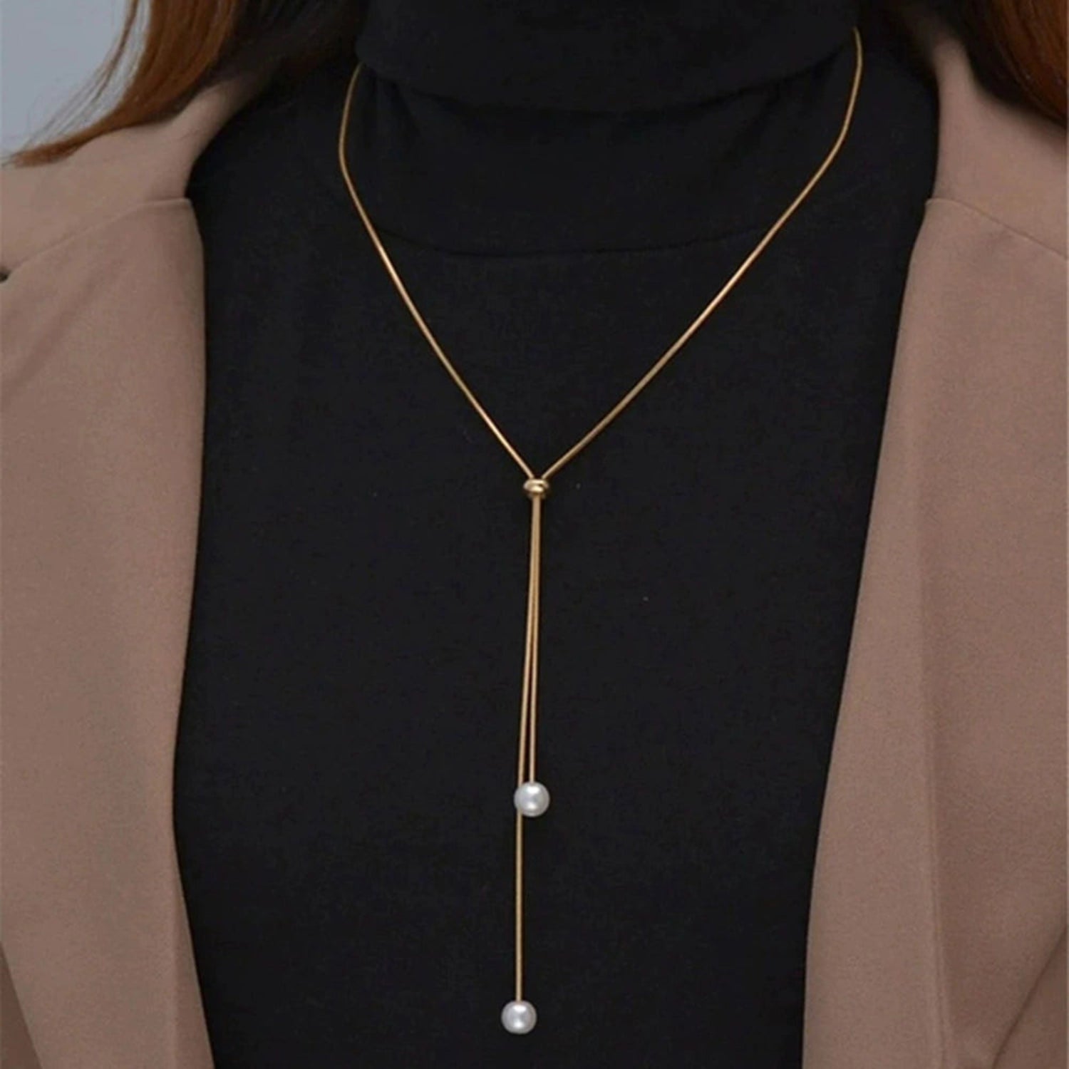 Gold Dual Pearl Lariat Necklace JLTN1745