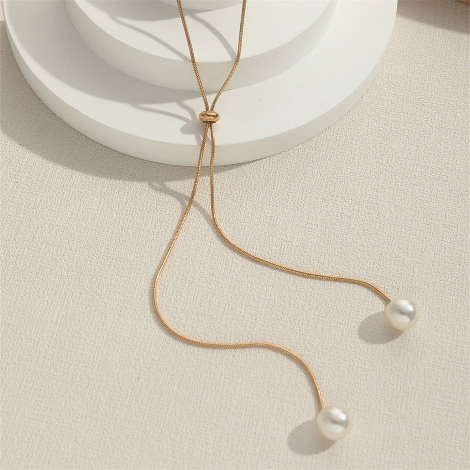 Gold Dual Pearl Lariat Necklace JLTN1745
