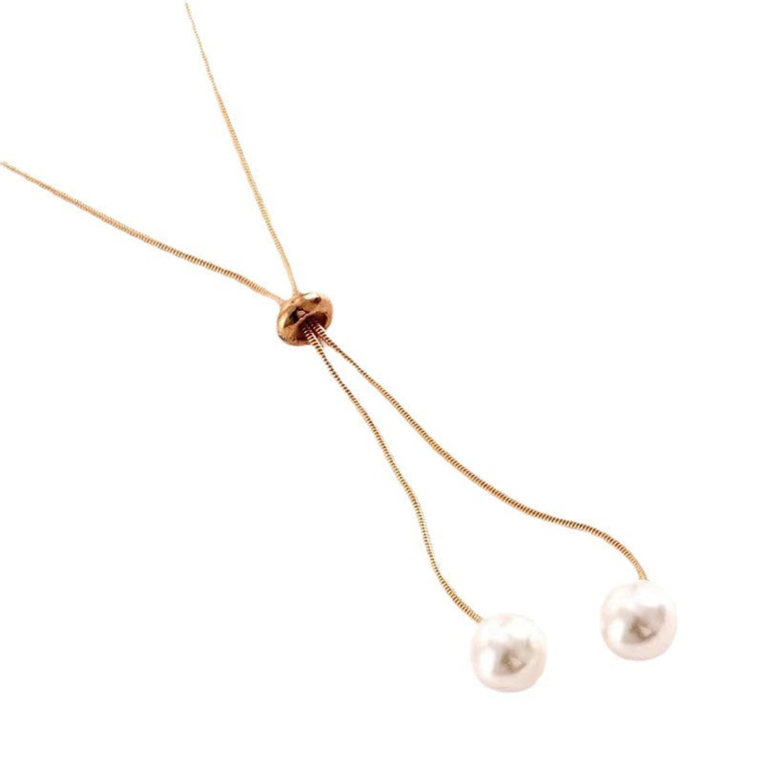 Gold Dual Pearl Lariat Necklace JLTN1745