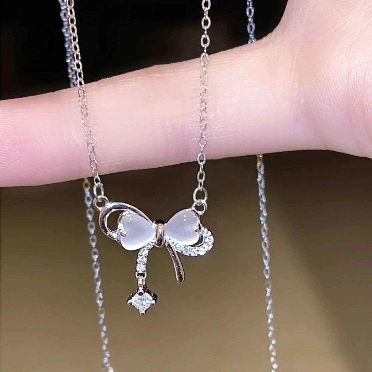 Elegant Cat-Eye Bow Necklace JLTN1746