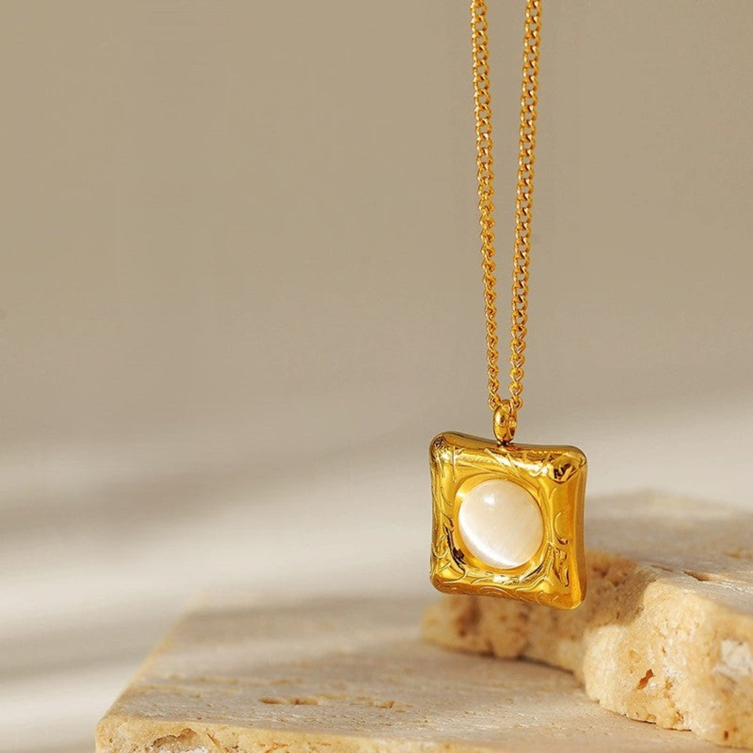 Vintage Gold Square Opal Necklace JLTN1747