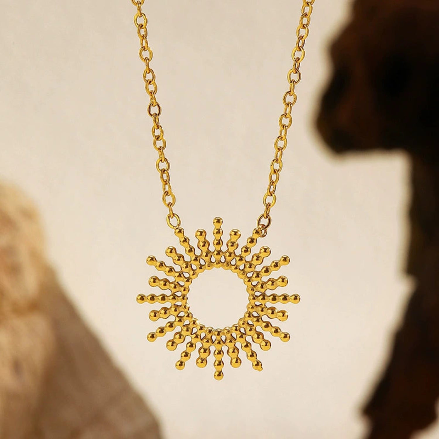 Golden Beaded Sunburst Pendant Necklace JLTN1755