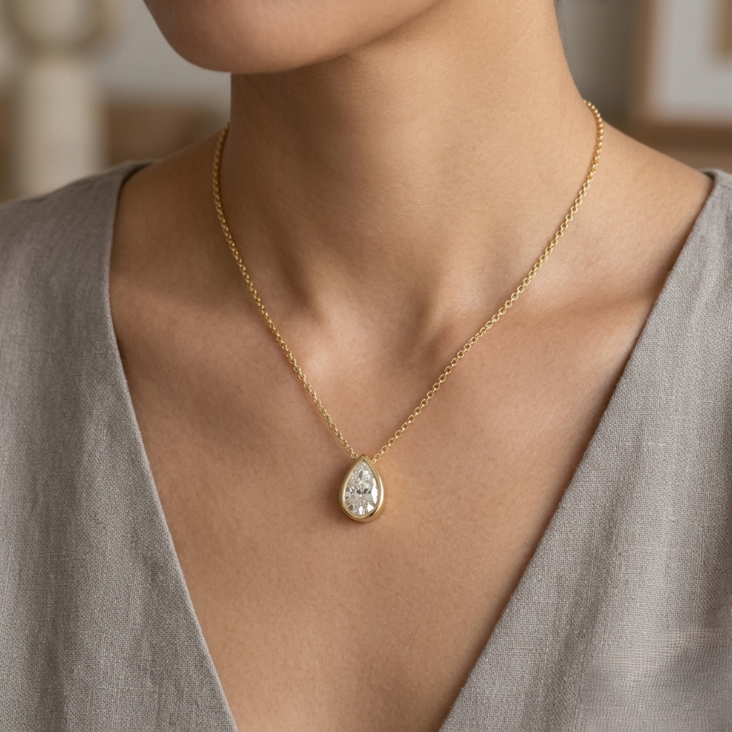 Gold Pear-Cut Solitaire Necklace JLTN1758