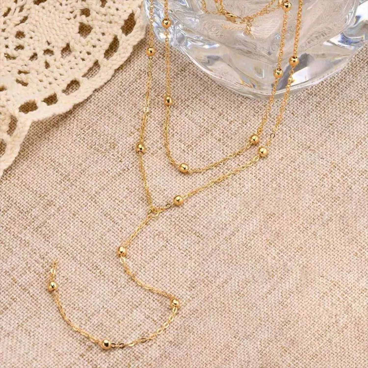 Gold Multi-Layered Beaded Lariat Necklace JLTN1761