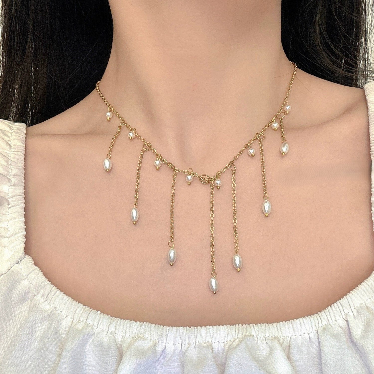 Elegant Draping Pearl Fringe Necklace JLTN1768