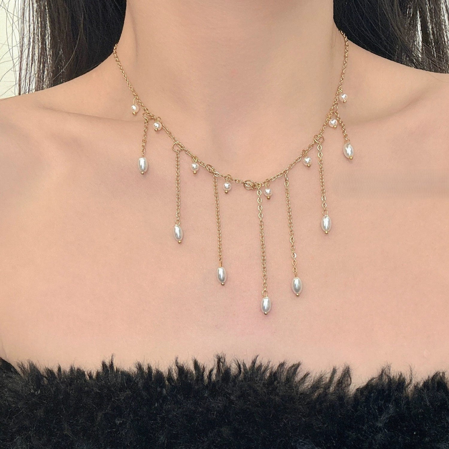 Elegant Draping Pearl Fringe Necklace JLTN1768
