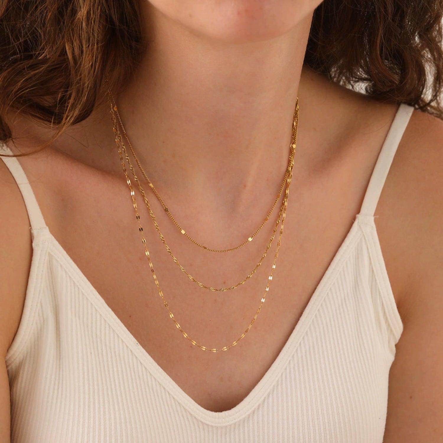 Triple Tiered Gold Chain Necklace JLTN1770
