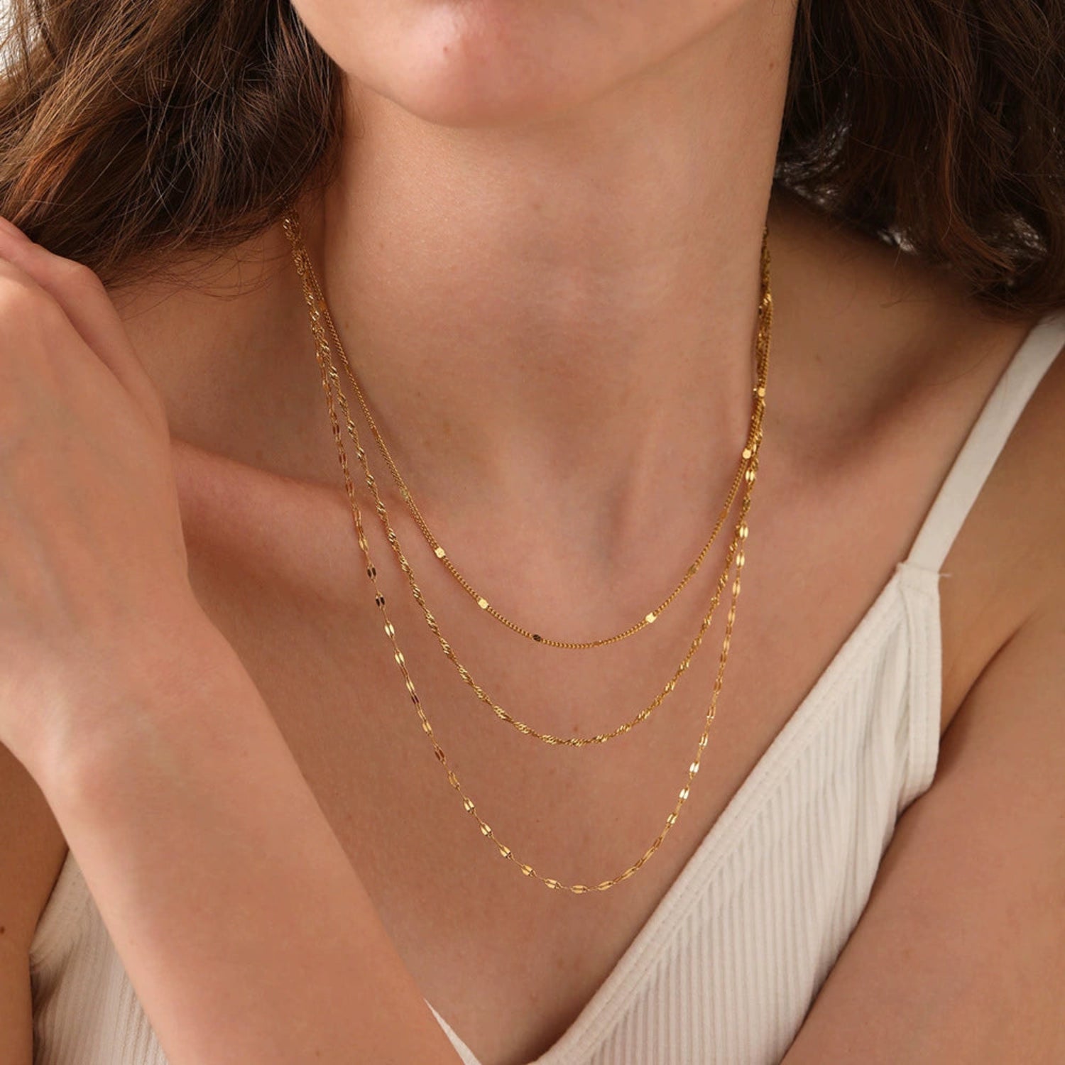 Triple Tiered Gold Chain Necklace JLTN1770