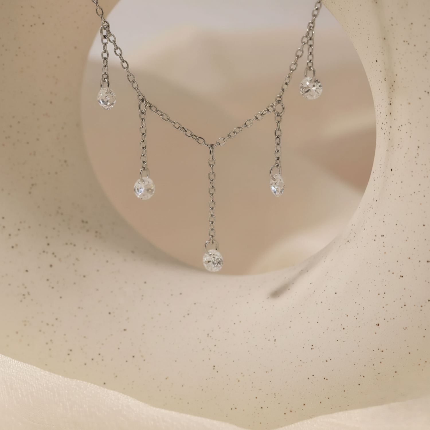 Silver Crystal Fringe Drop Necklace JLTN1772