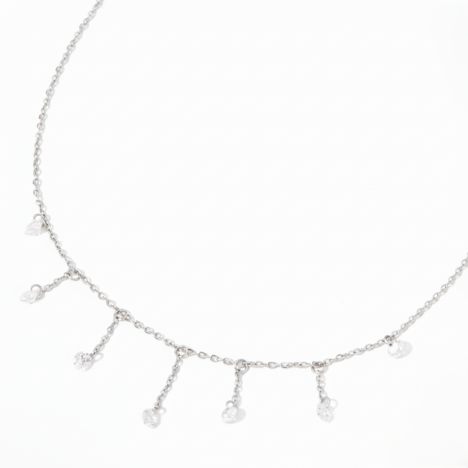 Silver Crystal Fringe Drop Necklace JLTN1772