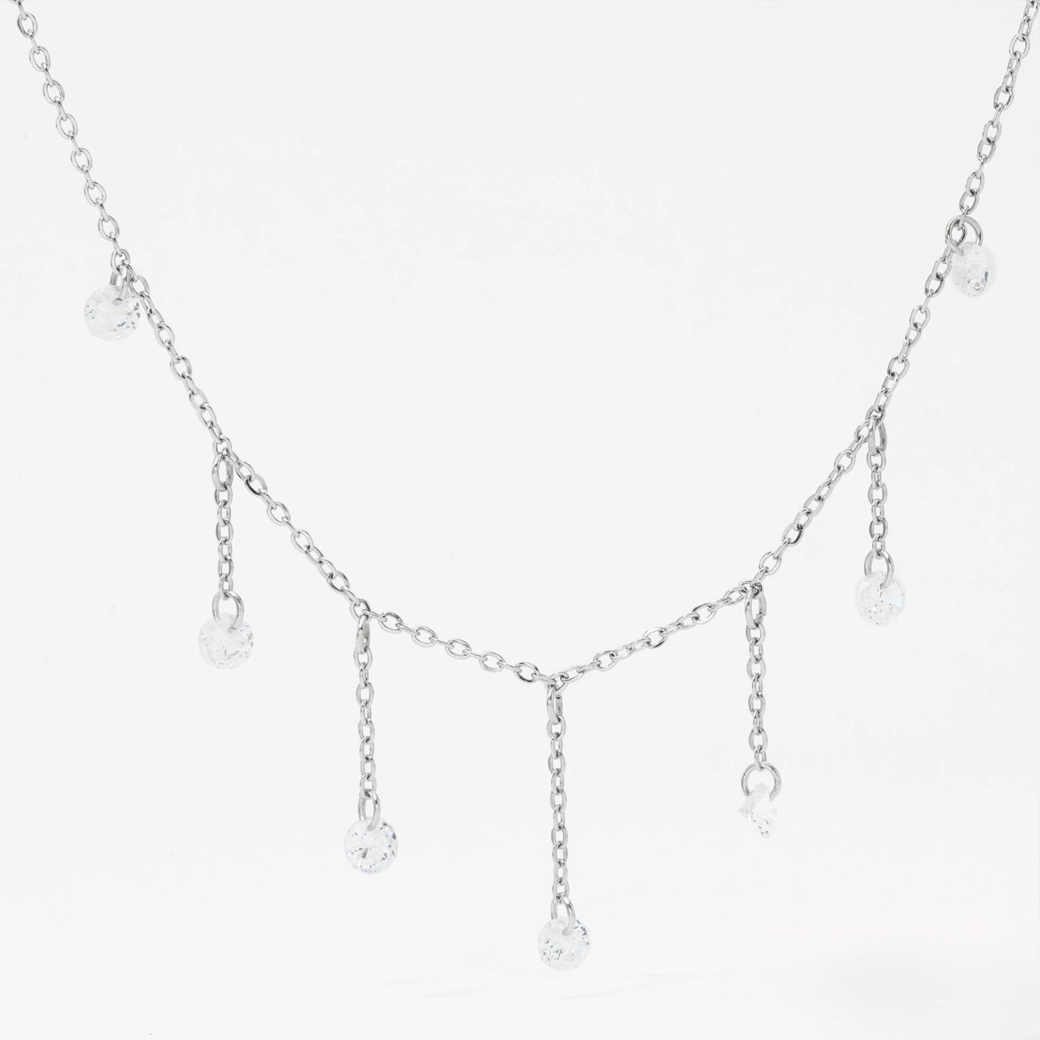Silver Crystal Fringe Drop Necklace JLTN1772