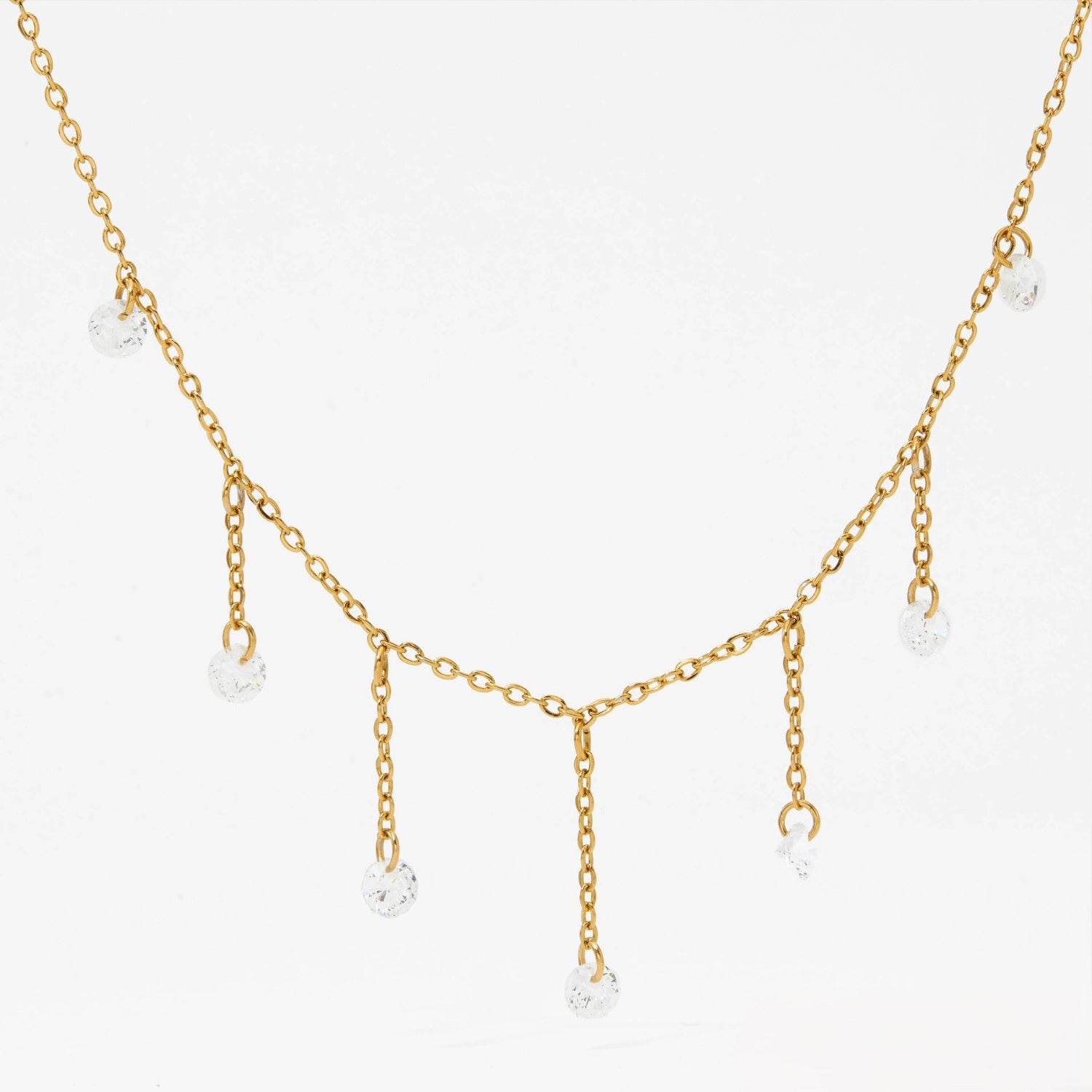 Gold Crystal Fringe Drop Necklace JLTN1773