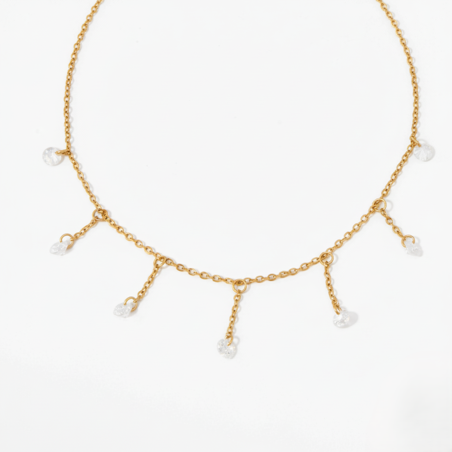 Gold Crystal Fringe Drop Necklace JLTN1773