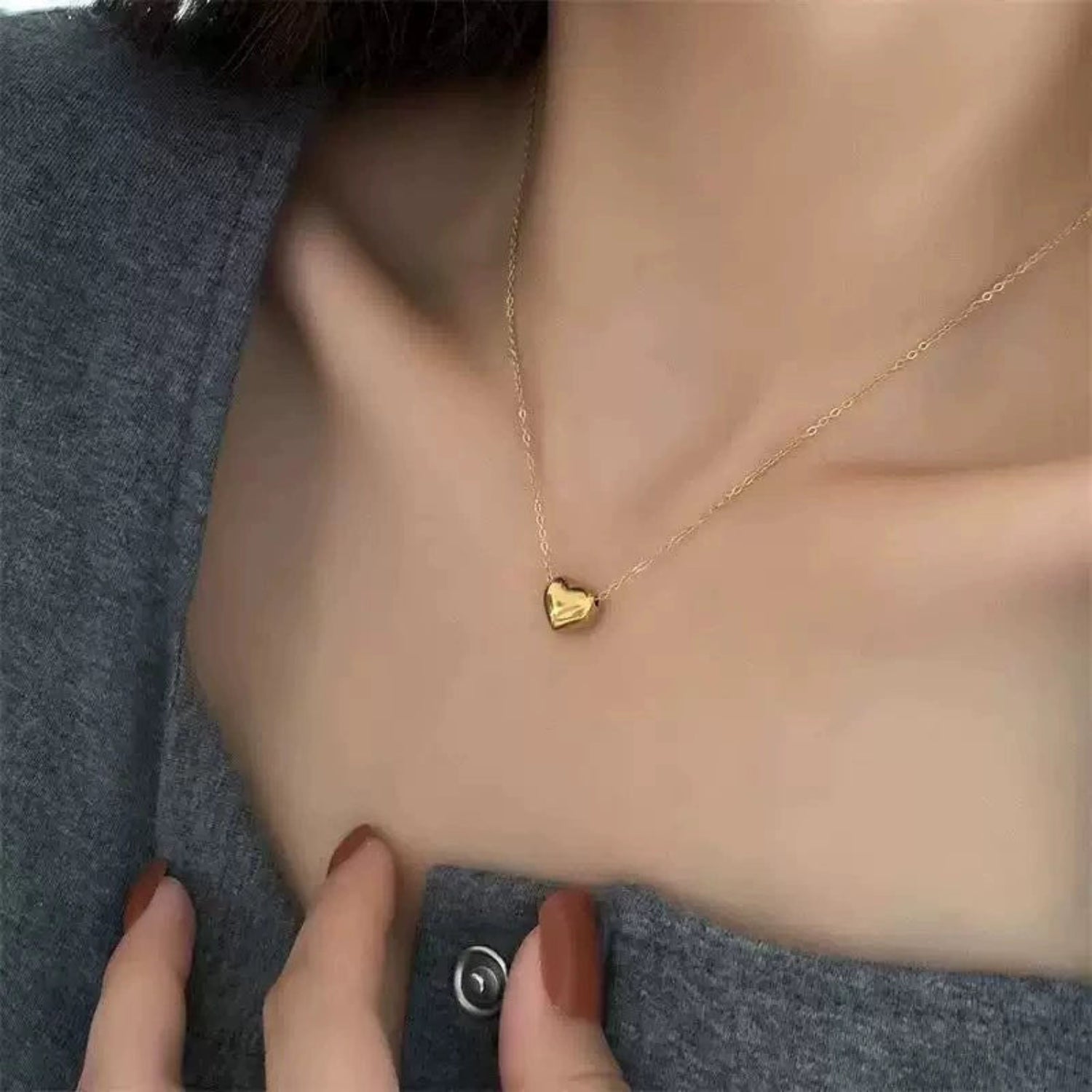 Gold Puffed Heart Necklace JLTN1775