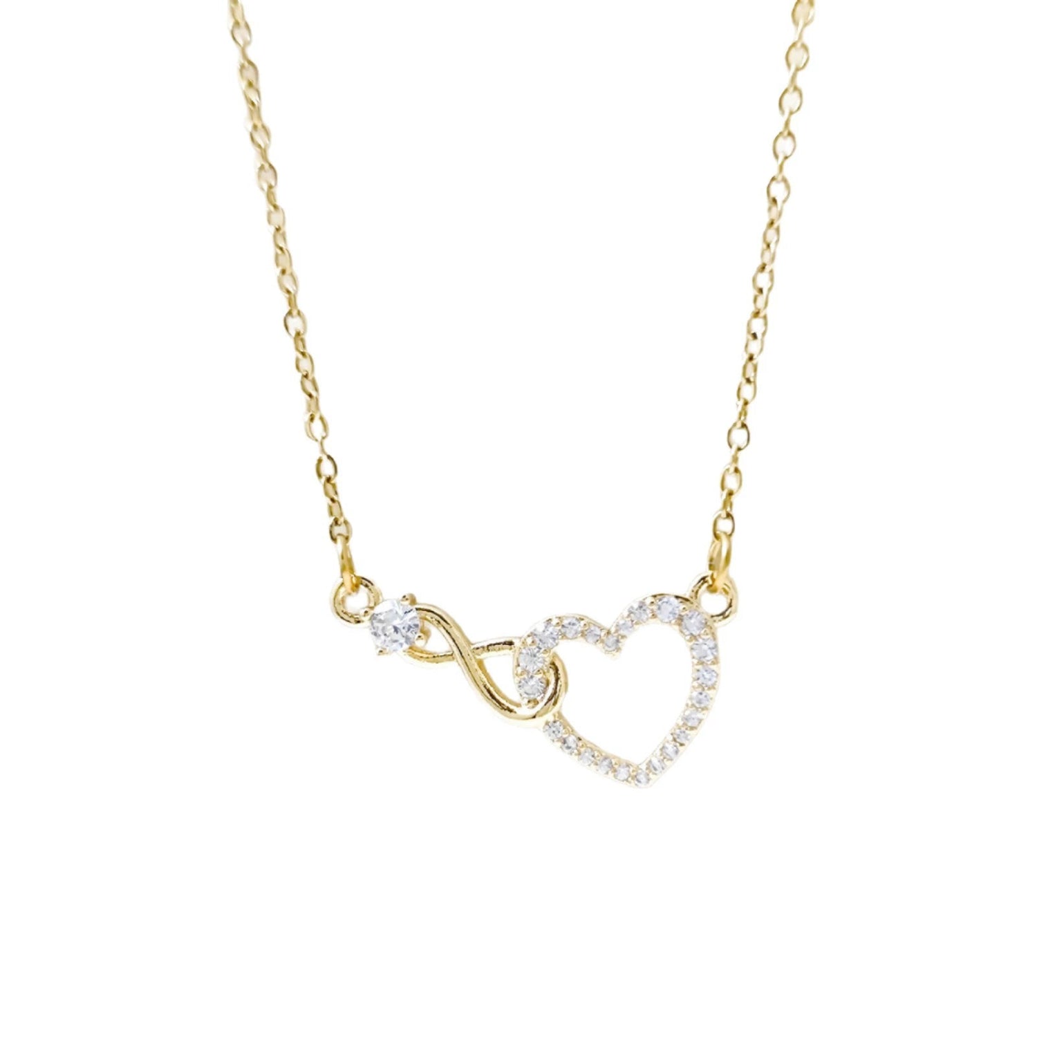 Gold Crystal Heart Infinity Necklace JLTN1776