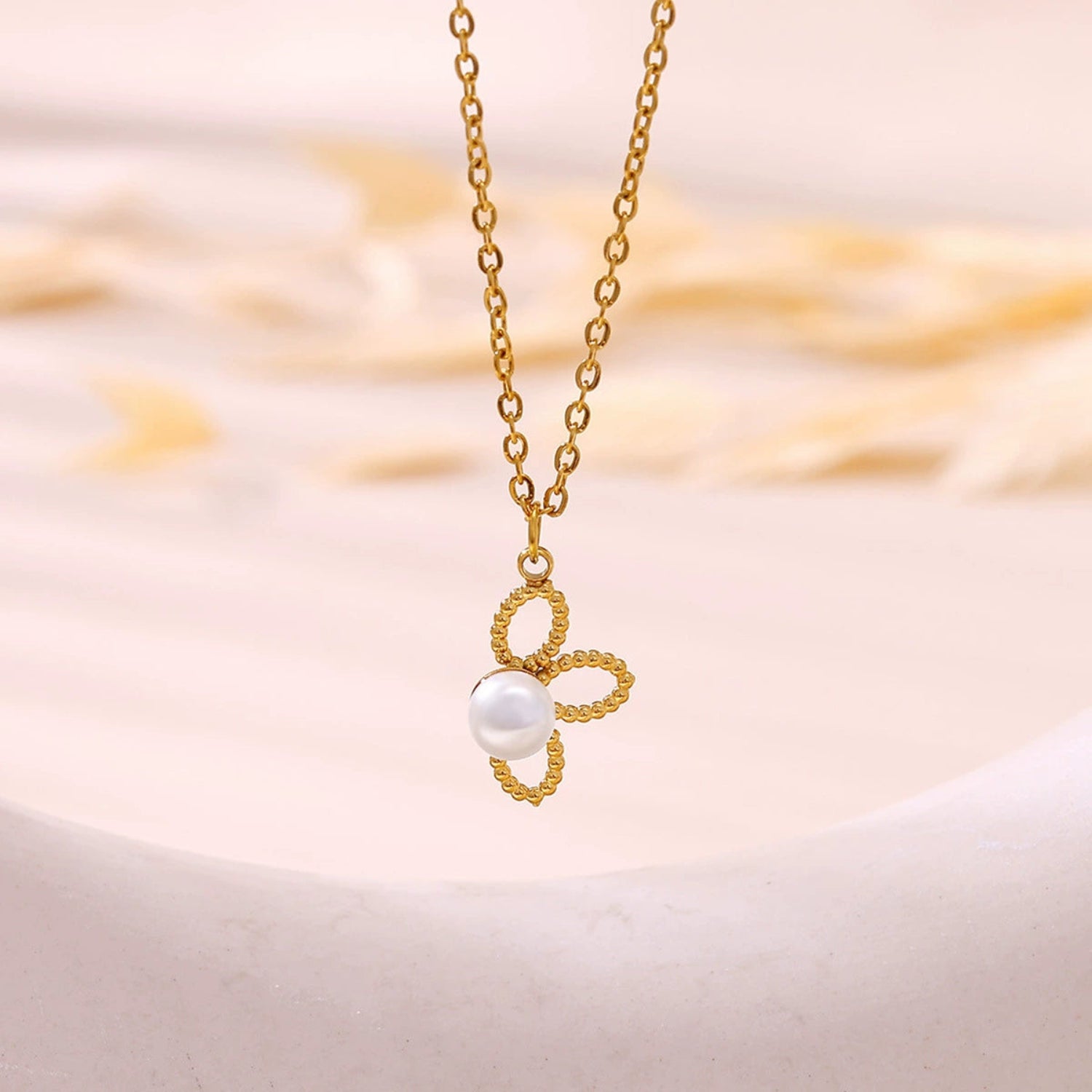 Gold Beaded Butterfly Pearl Necklace JLTN1779