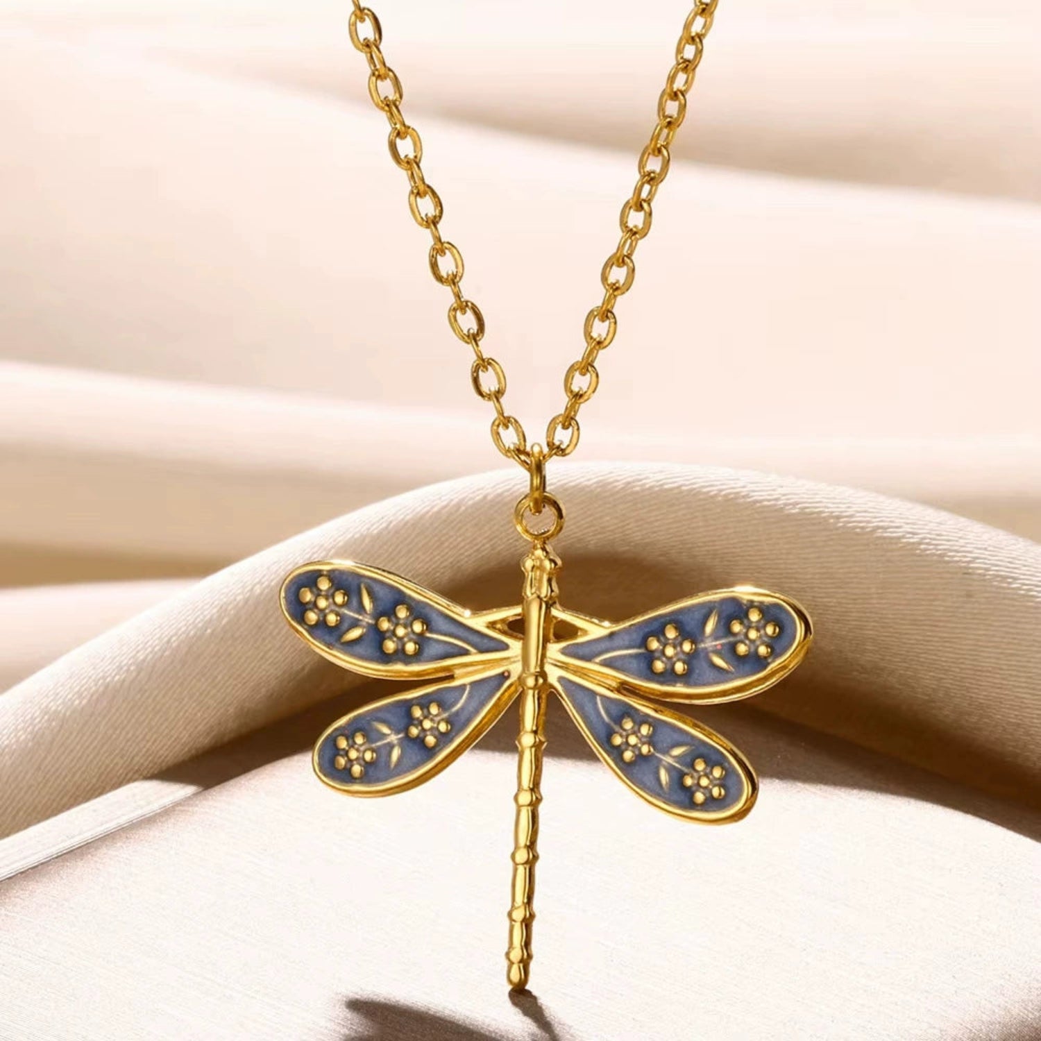 Blue Enamel Dragonfly Necklace JLTN1785