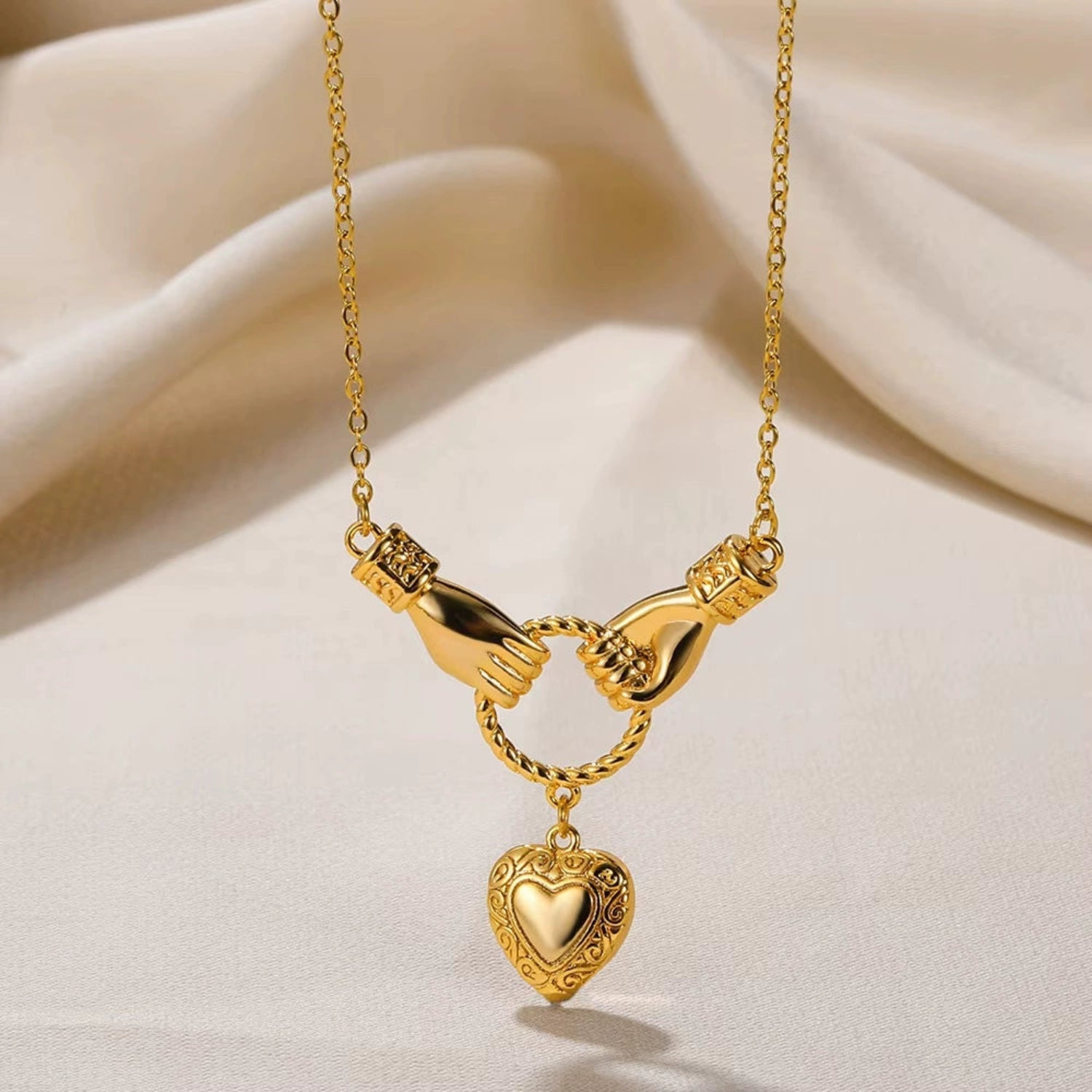 Gold Heart Hands Necklace JLTN1787