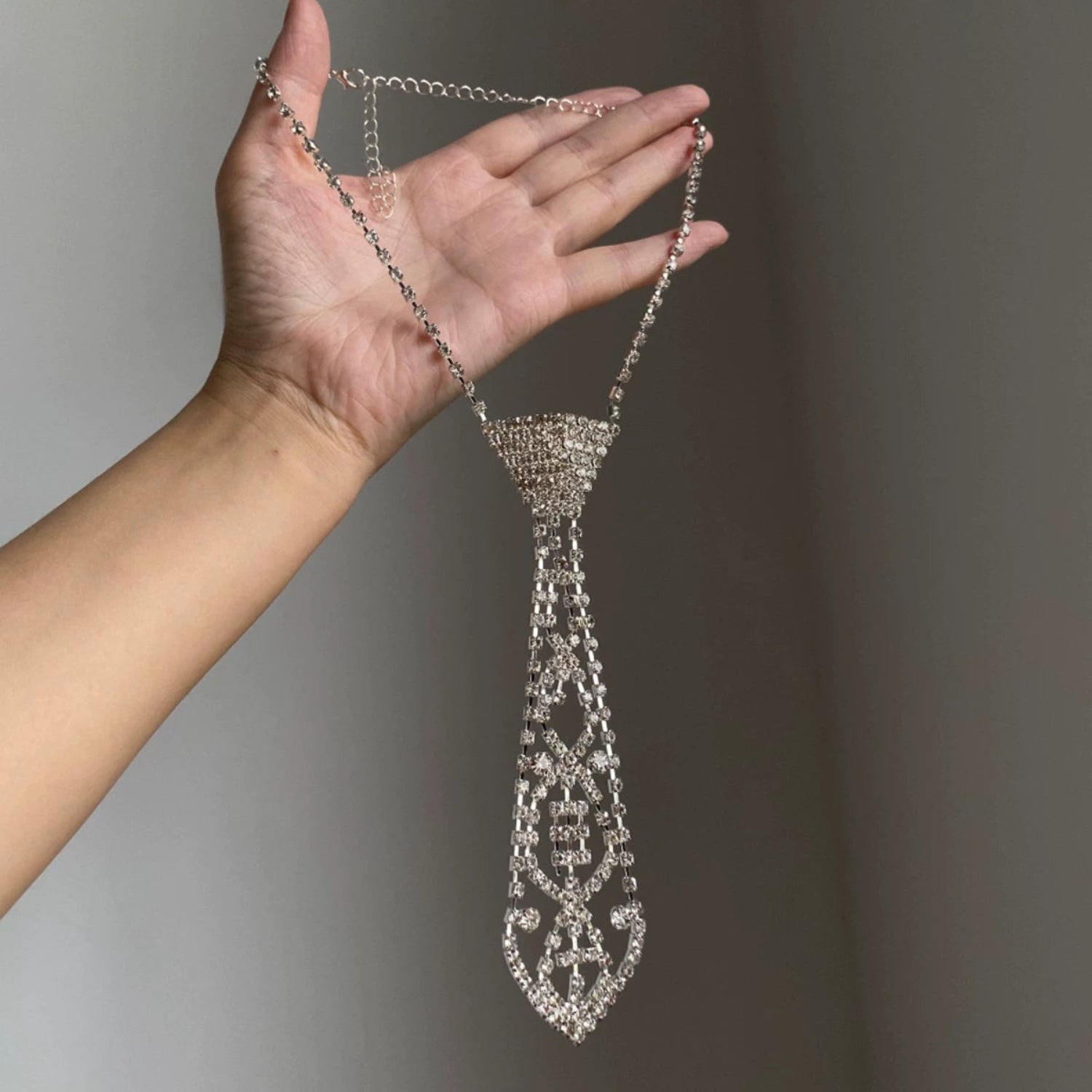 Silver Crystal Tie Necklace JLTN1811