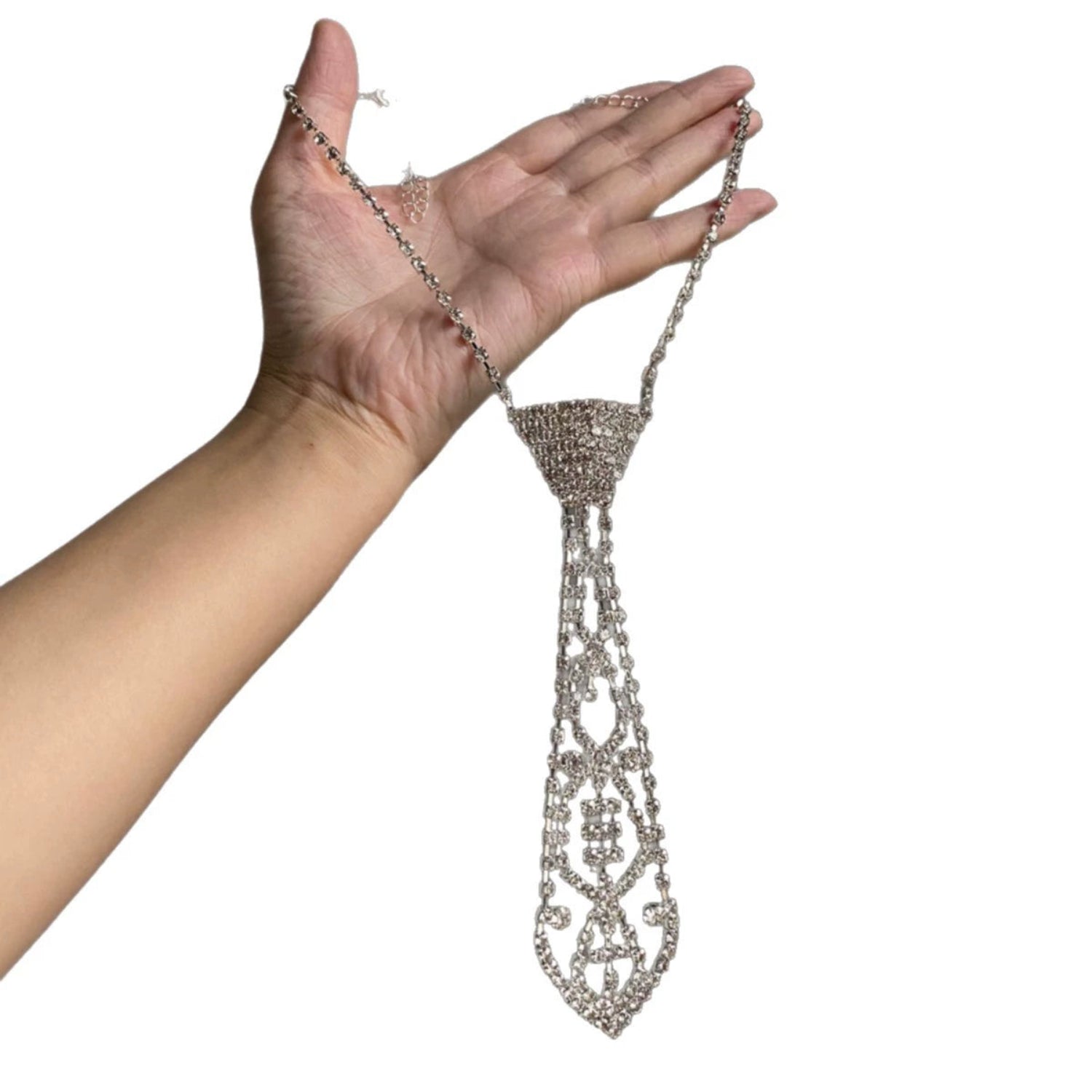 Silver Crystal Tie Necklace JLTN1811