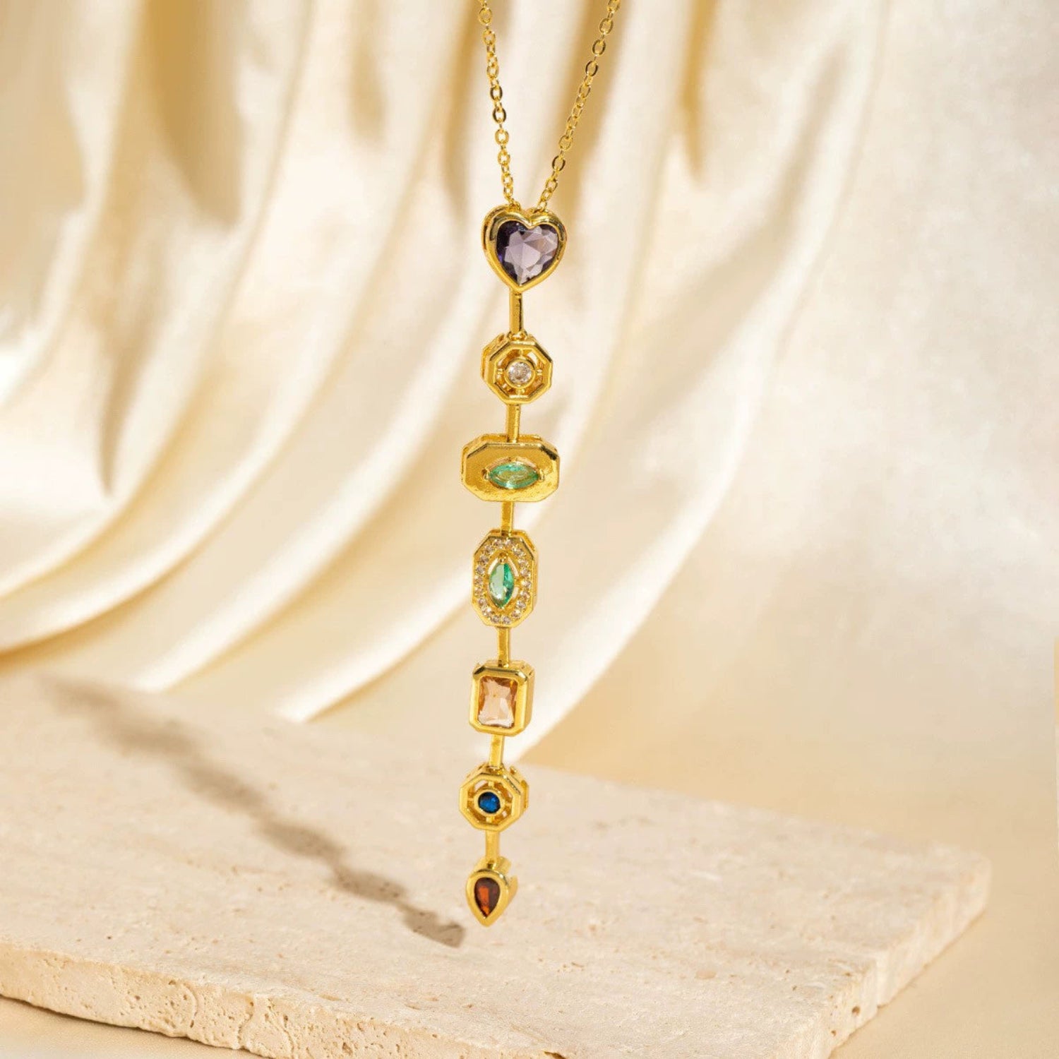 Rainbow Stone Vertical Bar Necklace JLTN1813