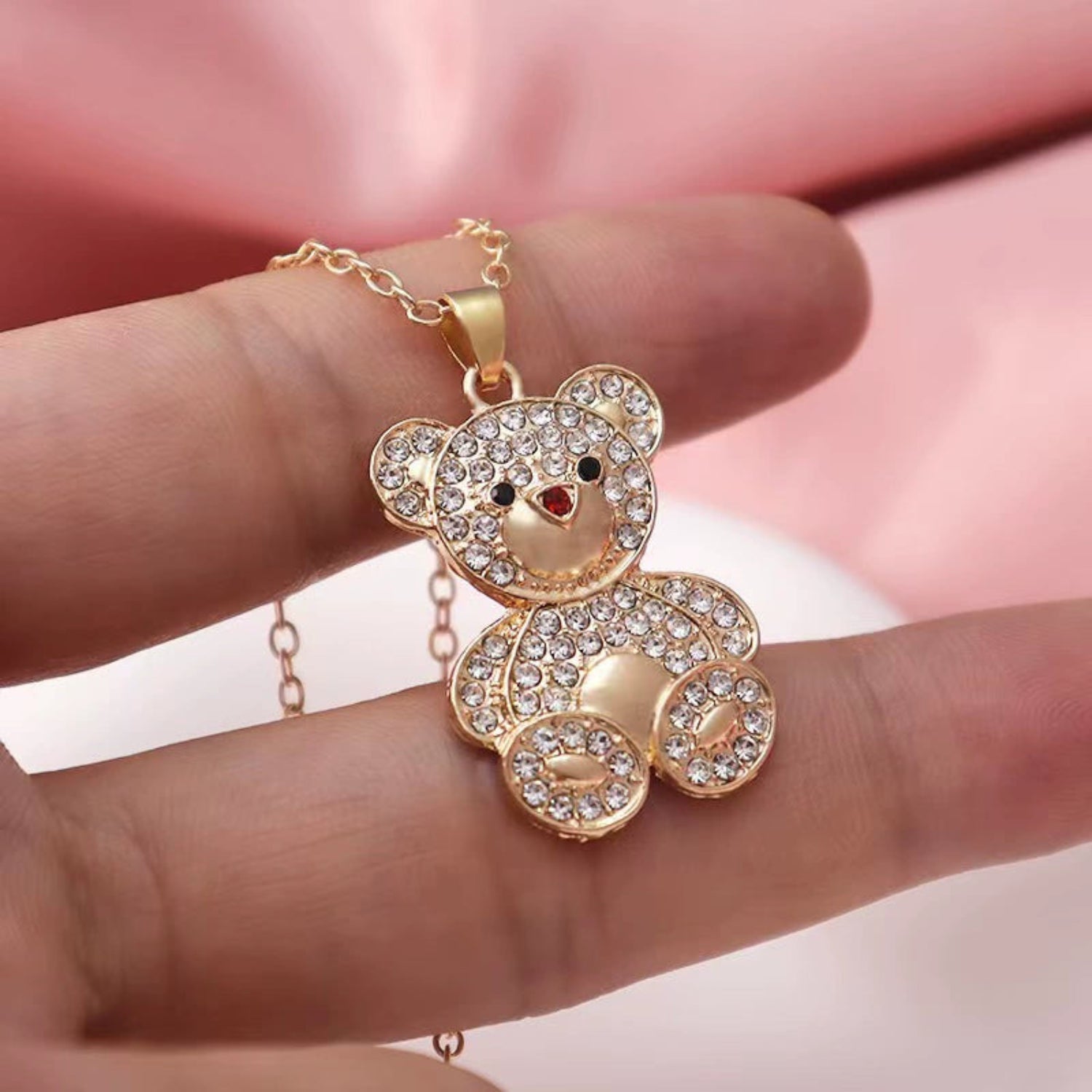 Gold Crystal Teddy Bear Necklace JLTN1818