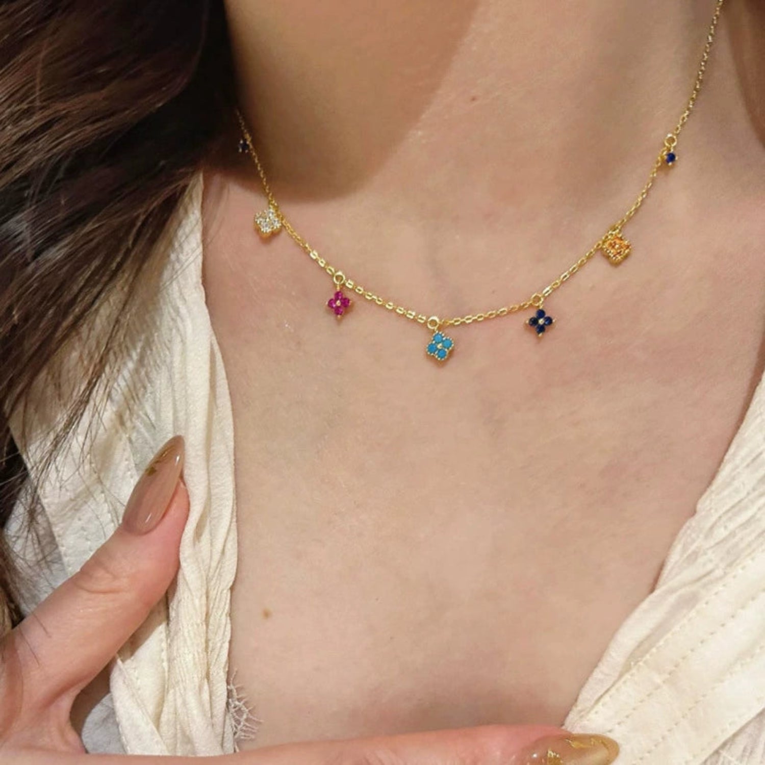 Multi-Color Clover Gold Necklace JLTN1835