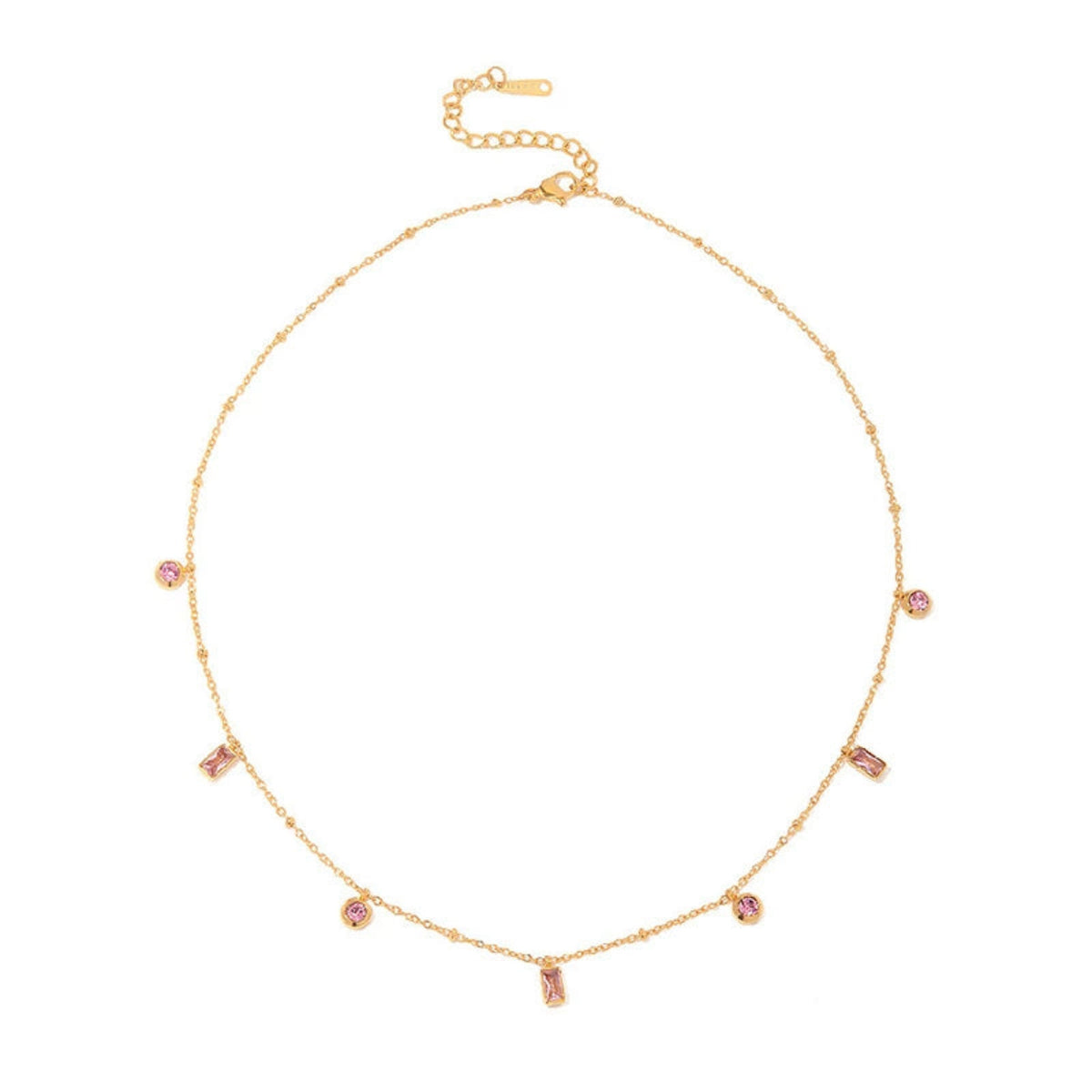 Pink Crystal Gold Charm Necklace JLTN1836