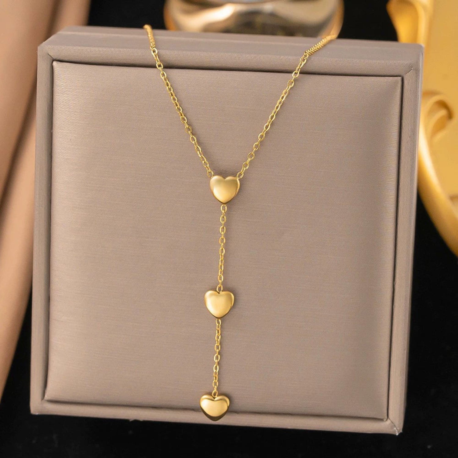 Gold Triple Heart Lariat Necklace JLTN1837