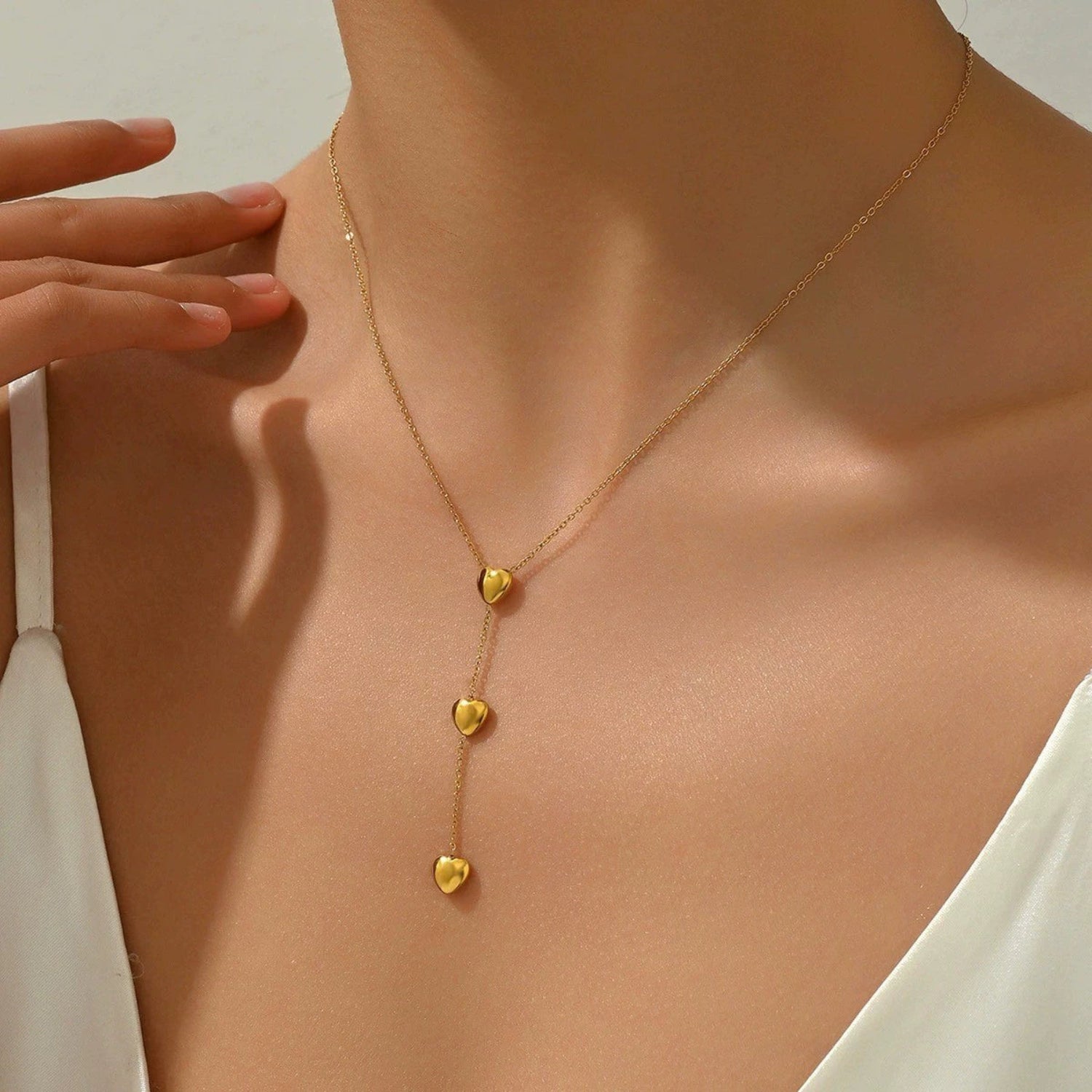 Gold Triple Heart Lariat Necklace JLTN1837