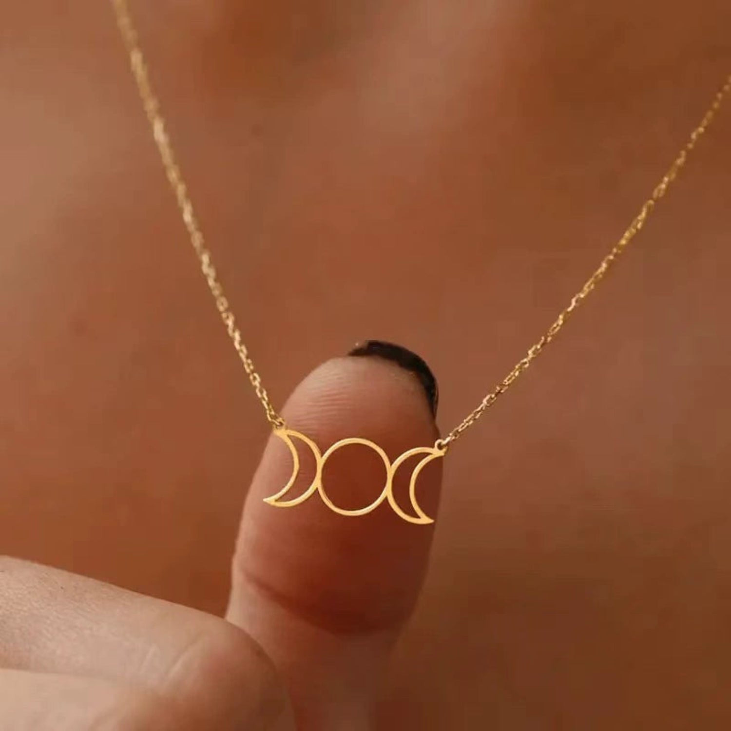 Gold Triple Moon Goddess Necklace JLTN1838