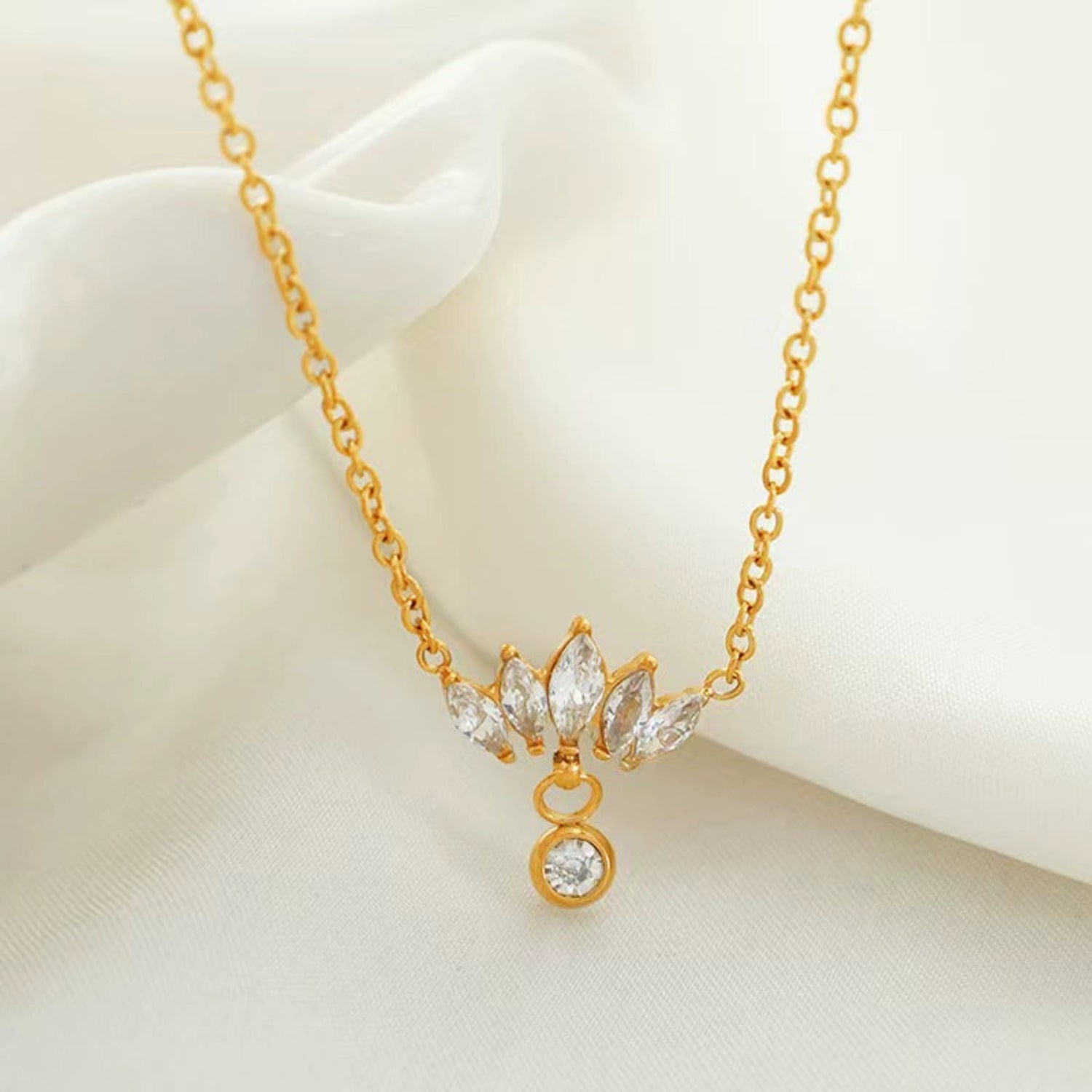 Gold Lotus Crystal Drop Necklace JLTN1839