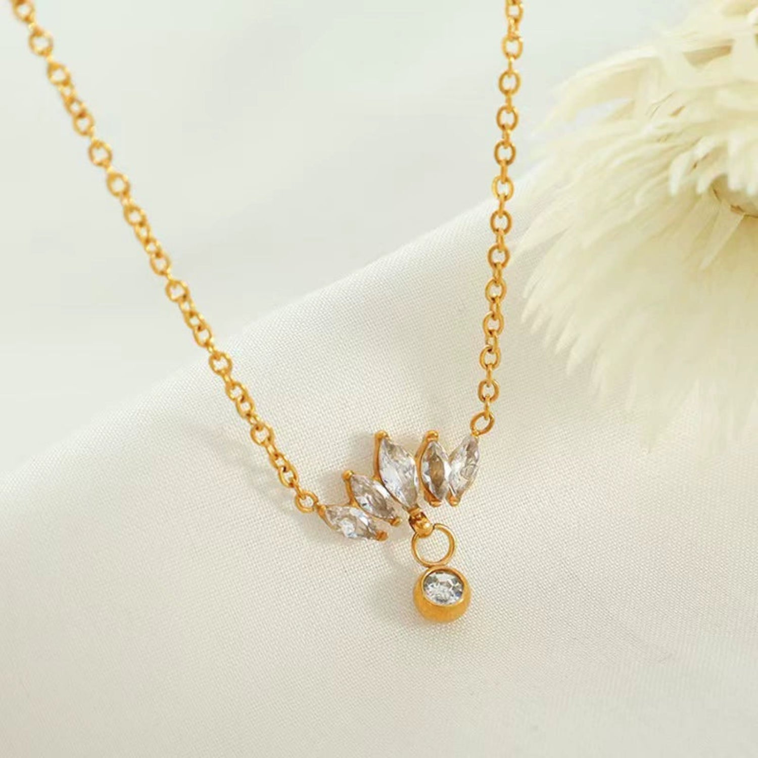 Gold Lotus Crystal Drop Necklace JLTN1839