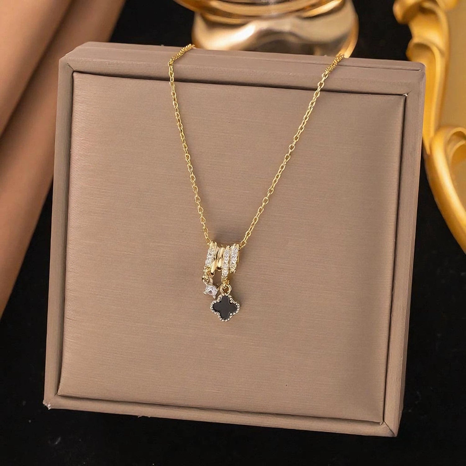 Gold Clover Crystal Charm Necklace JLTN1840