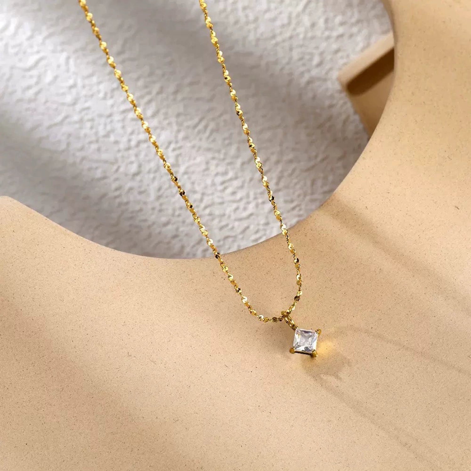 Gold Square Crystal Pendant Necklace JLTN1846