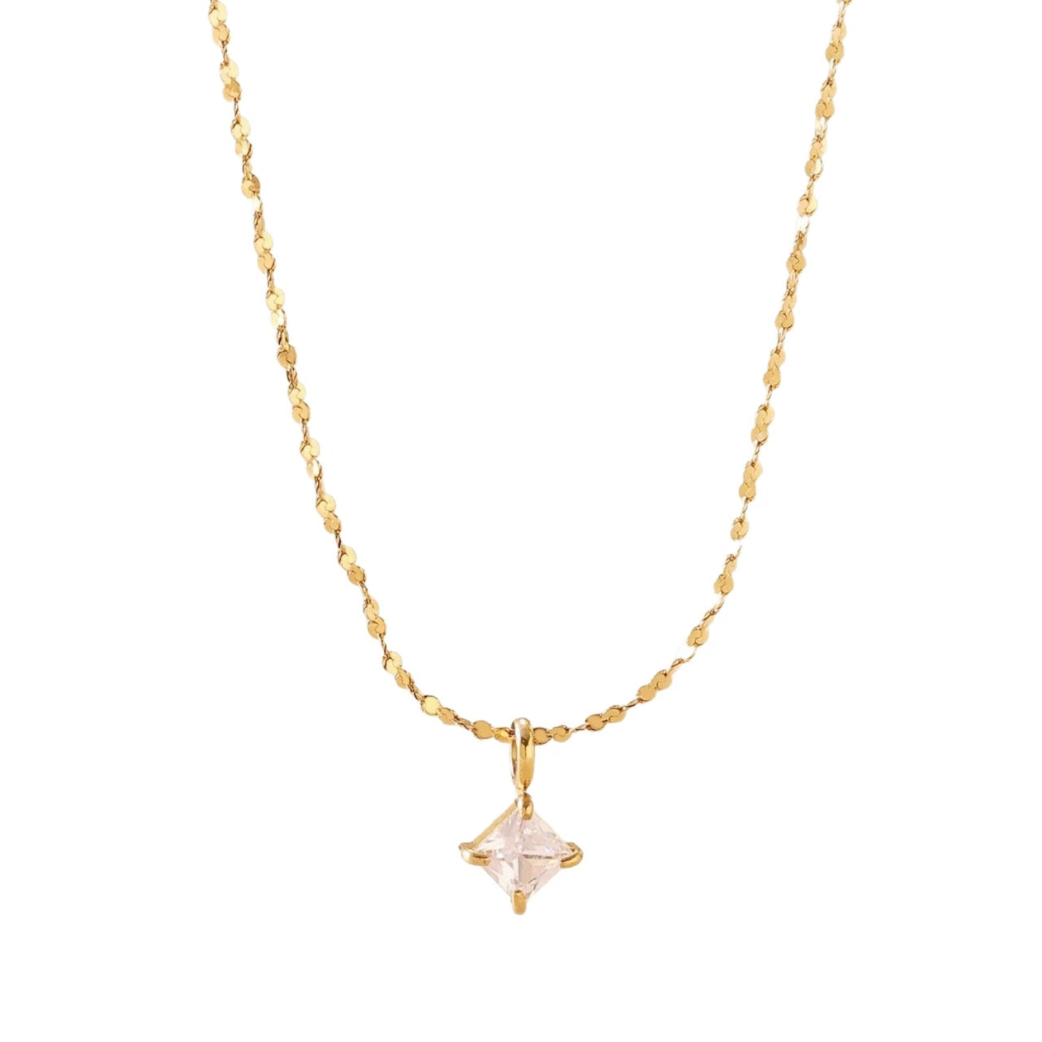 Gold Square Crystal Pendant Necklace JLTN1846