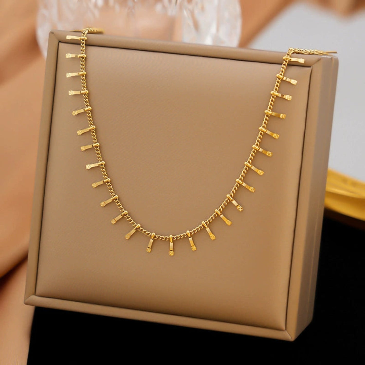 Gold Textured Tassel Fringe Necklace JLTN1847