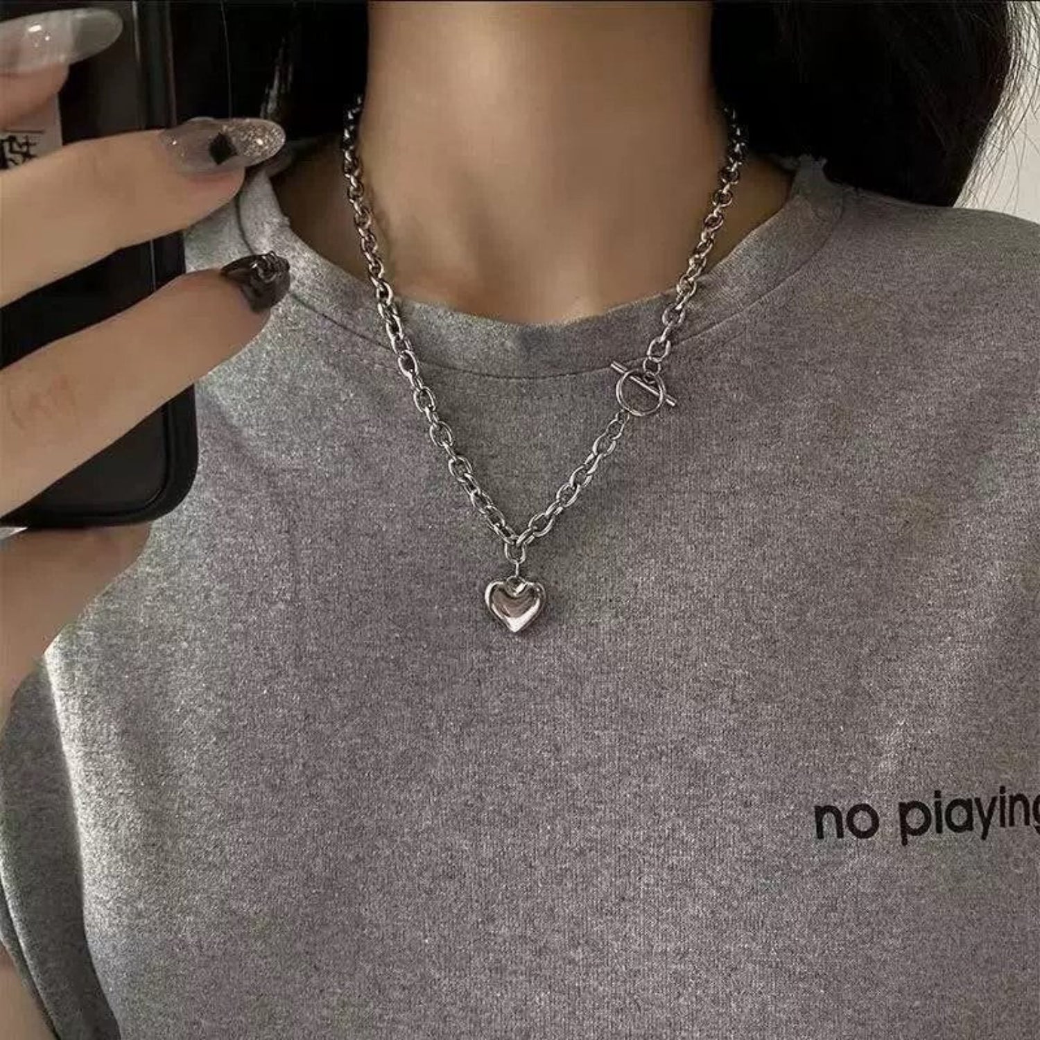 Silver Heart Toggle Chain Necklace JLTN1850