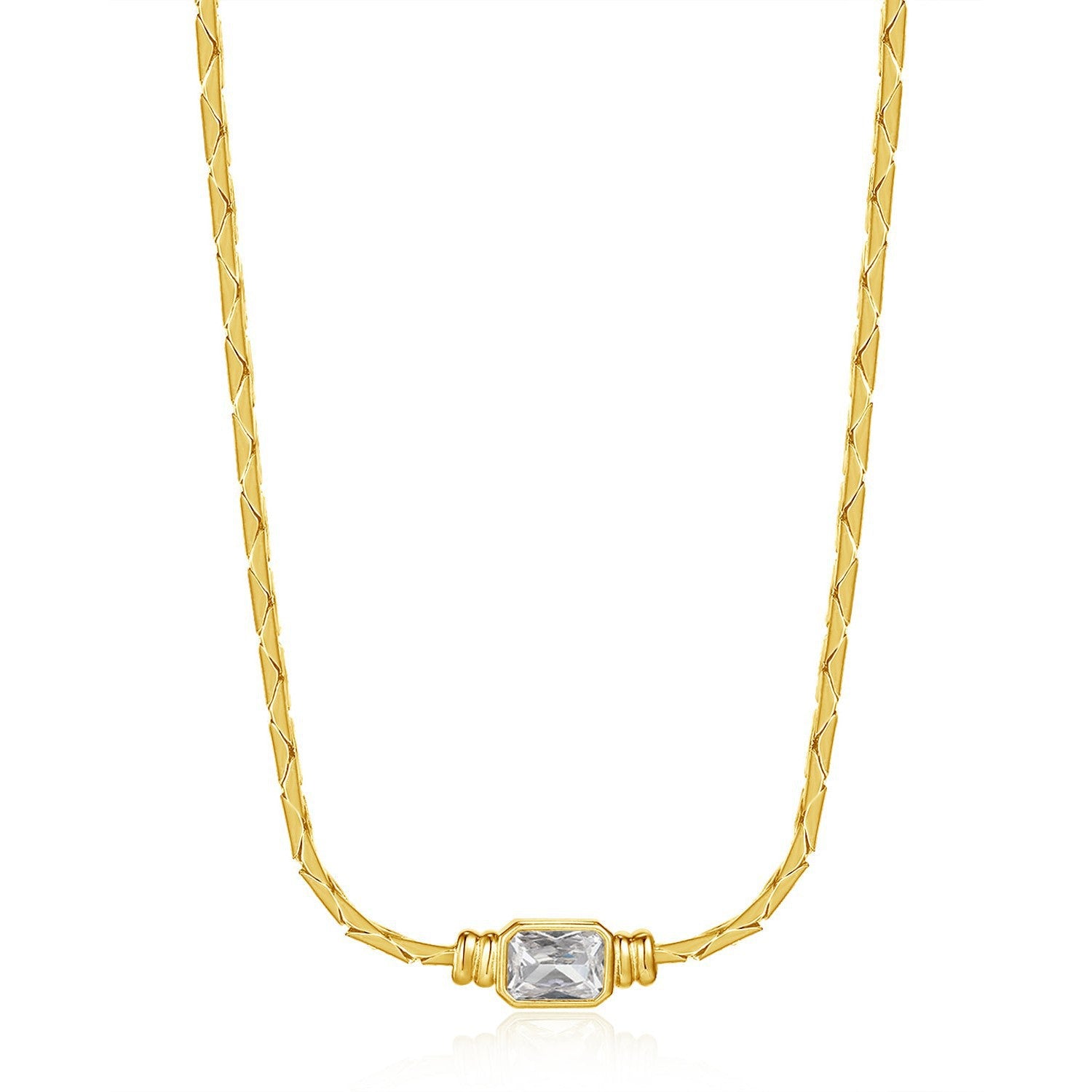 Emerald-Cut Zircon Gold Snake Chain Necklace JLTN1857