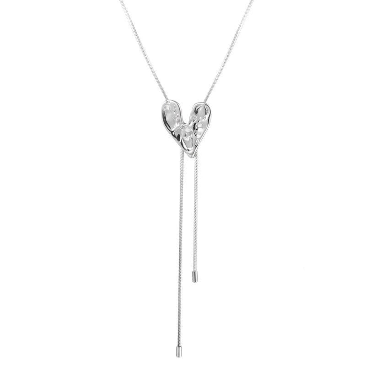 Silver Hammered Heart Lariat Necklace JLTN1866